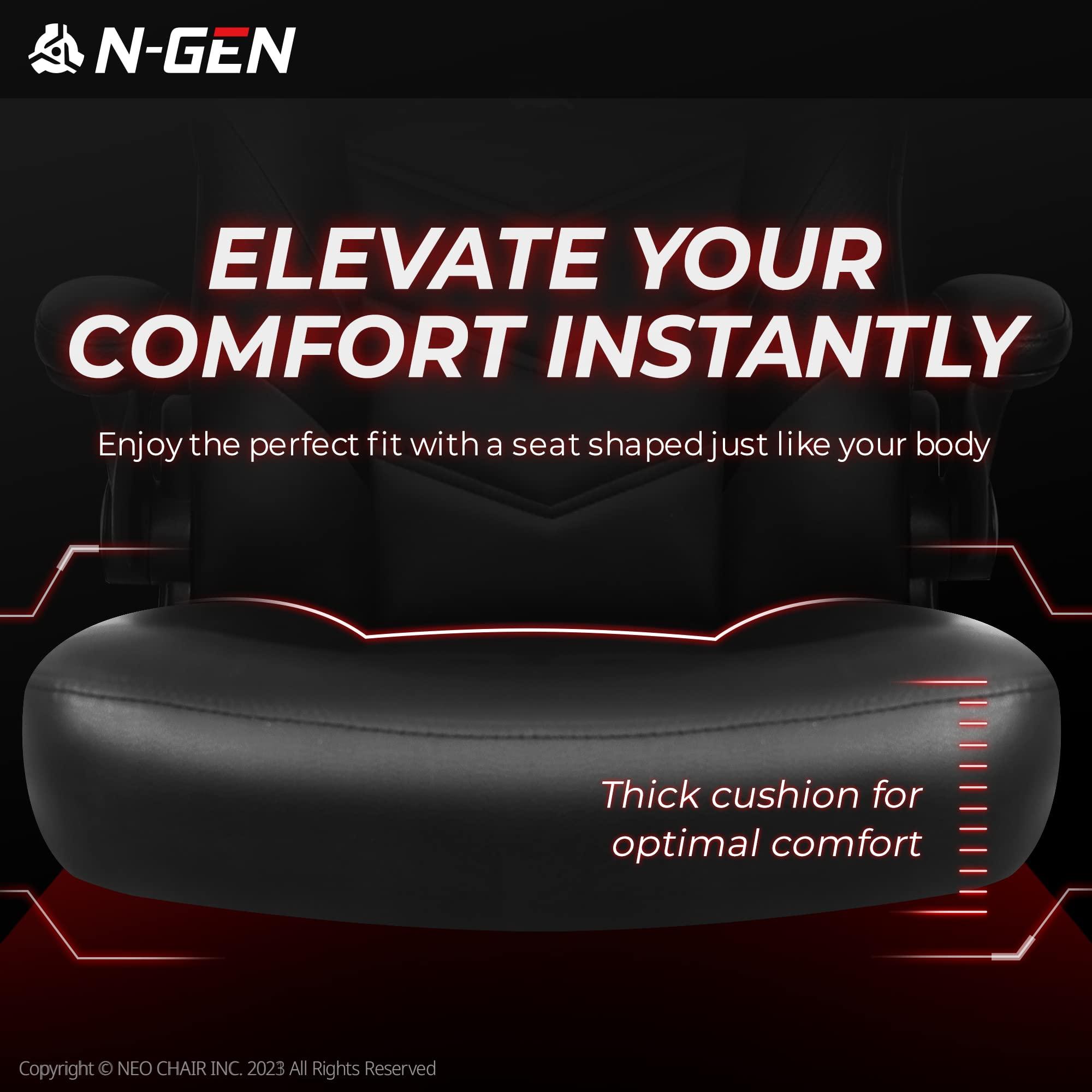 N-GEN Video Gaming Chair Ergonomic Computer Desk Office Chair with Lumbar Support Adjustable Height Swivel Wheels Flip-Up Arms PU Leather Home and Office (Black) - Image 5