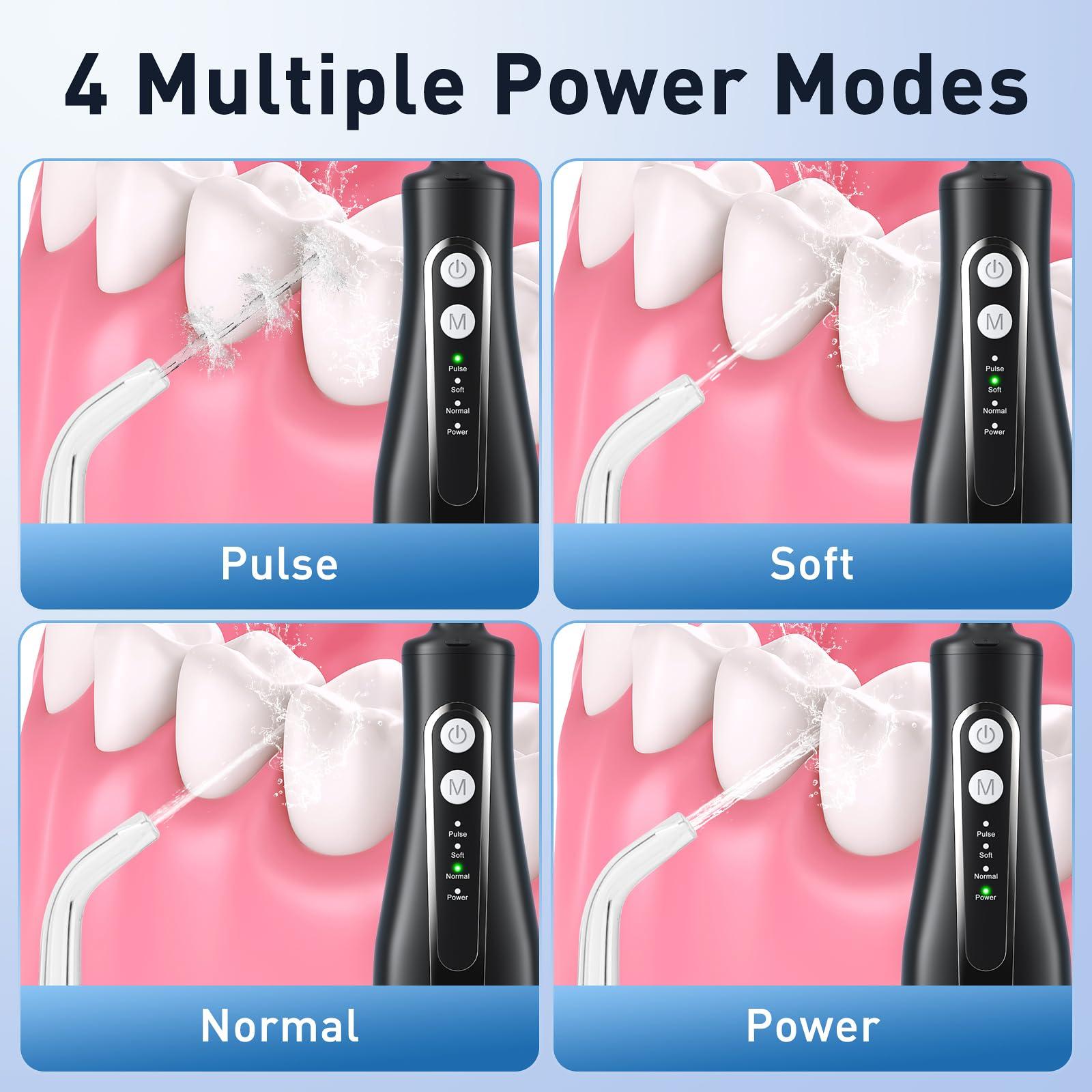 Water Dental Flosser Teeth Pick - 4 Modes Cordless Oral Irrigator - 300ML Portable and Rechargeable IPX7 Waterproof - Water Dental Piks for Cleaning for Home Travel - Oral Dental Care Fsa Hsa - Image 7
