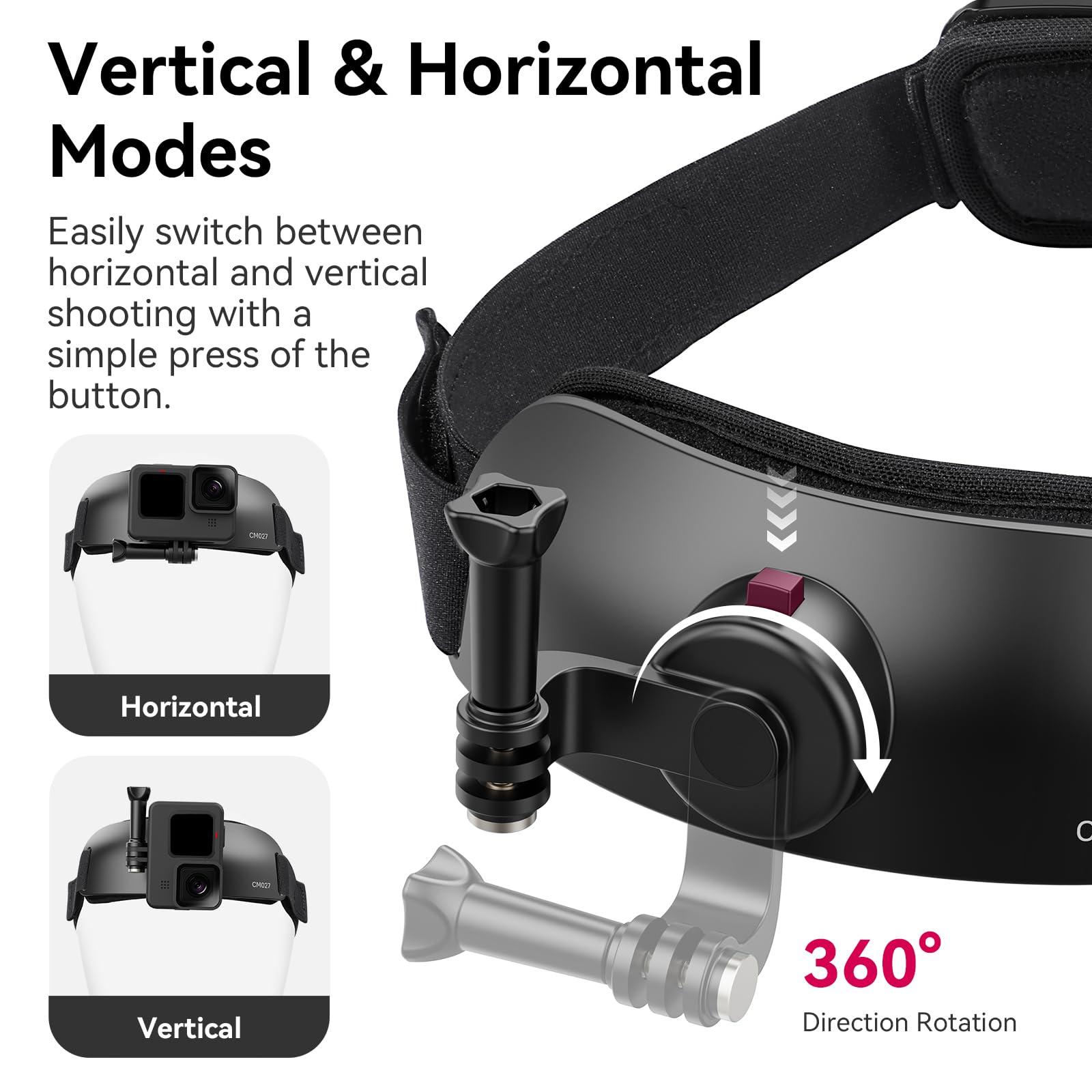 Head Strap Mount for Action Camera iPhone - ULANZI CM27 2 in 1 POV Sets Support Vertical Shots Vlog Video Accessories for Action Camera Cell Phone Smartphone - Image 2