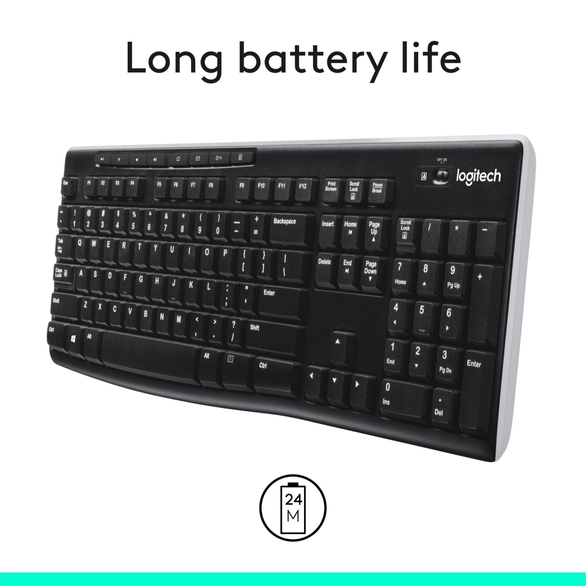 Logitech K270 Wireless Keyboard for Windows, 2.4 GHz Wireless, Full-Size, Number Pad, 8 Multimedia Keys, 2-Year Battery Life, Compatible with PC, Laptop, Black - Image 3