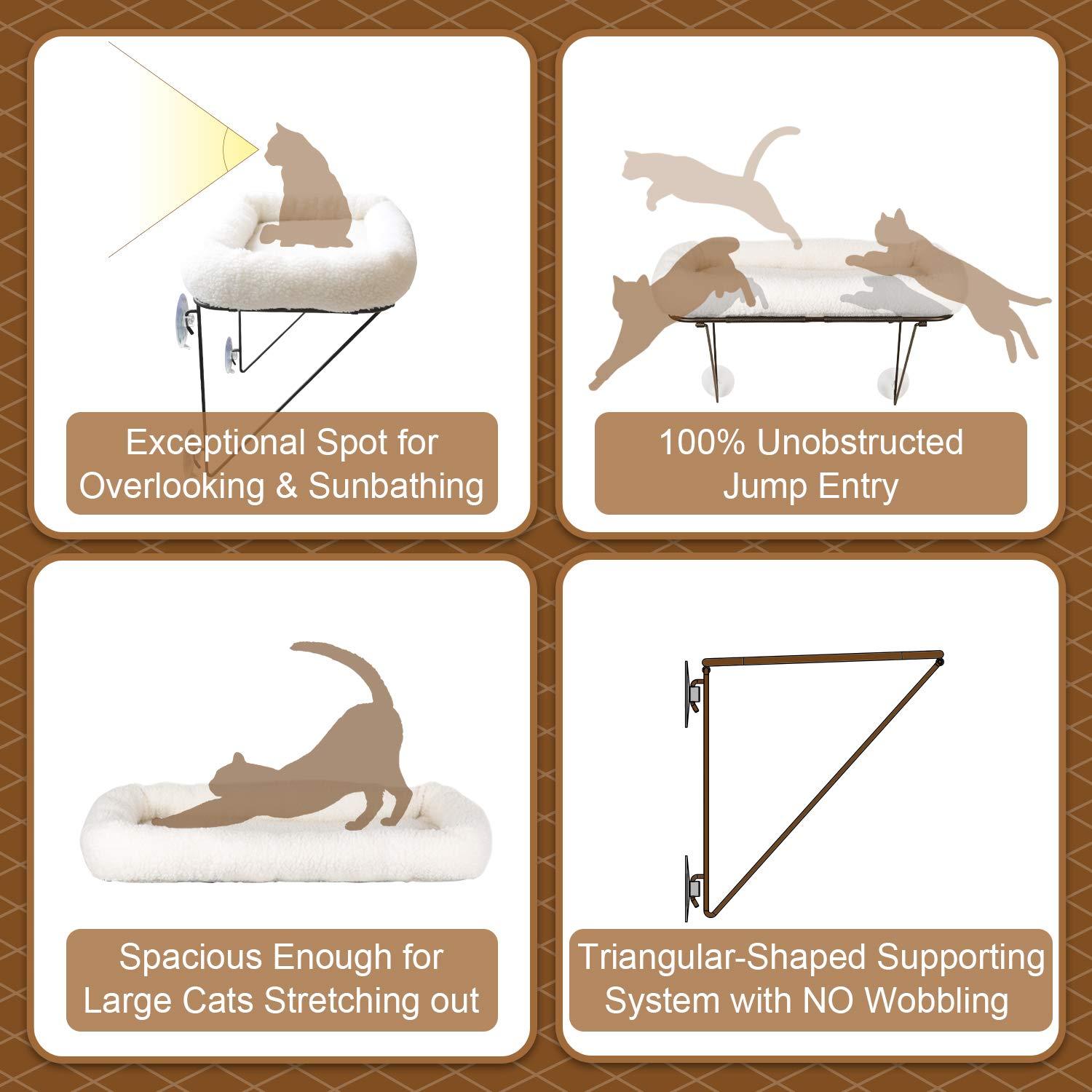 Zakkart Cat Window Perch - 100% Metal Supported from Below - Comes with Warm Spacious Pet Bed - Cat Window Hammock for Large Cats & Kittens - for Sunbathing, Napping & Overlooking (White) - Image 5