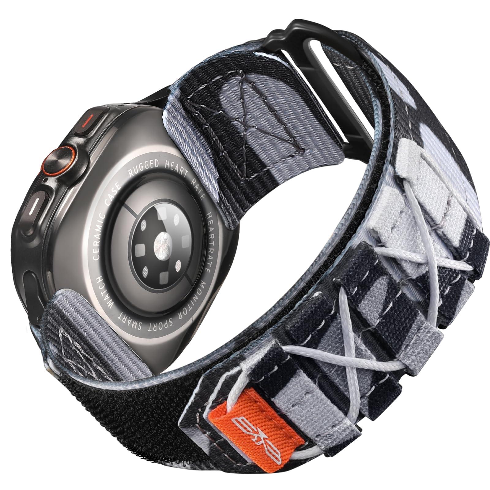 Bandletic Compatible with Samsung Galaxy Watch Ultra Band 47mm for Men and Women, Rugged Wide Military Tactical Nylon Sport Loop Replacement Strap with Stainless Steel Metal Buckle, Large, Camo