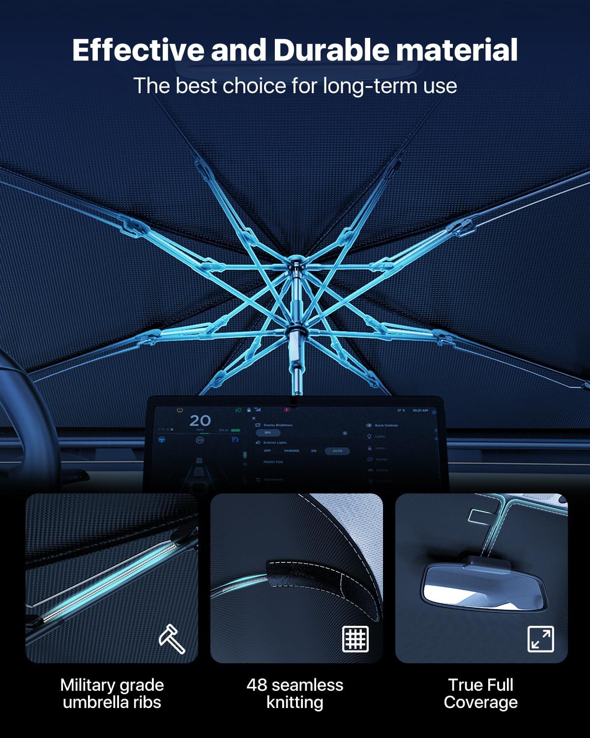 [2025 Upgrade] Nmoiss Windshield Sun Shade Umbrella - [Vinyl Coating Heat Shield] Protect Car from Sun Rays & Heat Damage Keep Cool and Protect Interior, Spring Structure Edge Medium 56" L x 31" W - Image 7