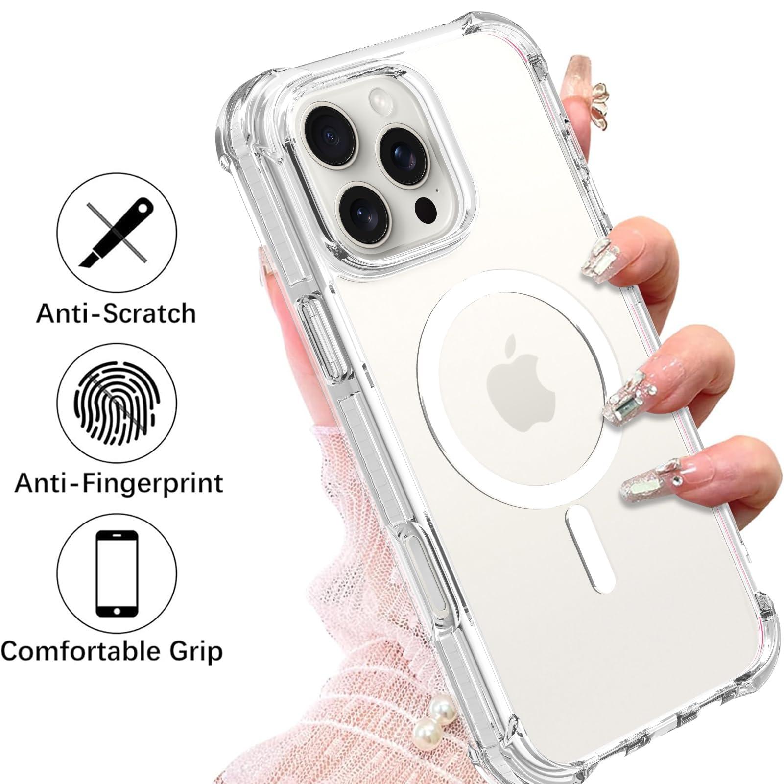 OOK Case for iPhone 16 Pro Max, Magnetic White Clear Case [Compatible with MagSafe] Slim Anti-Scratch Shockproof Protective TPU Bumper Acrylic Cover for 6.9 inch - Image 4