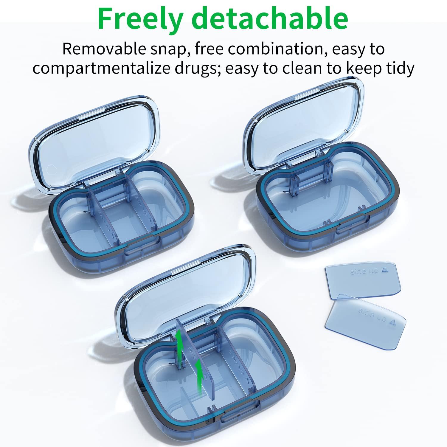 2 Pack 3 Compartment Small Pill Box, Moisture Proof Case, Travel Organizer for Pocket Purse, Daily Portable Medicine Vitamin Container, Fish Oil and Supplement Storage - Image 3