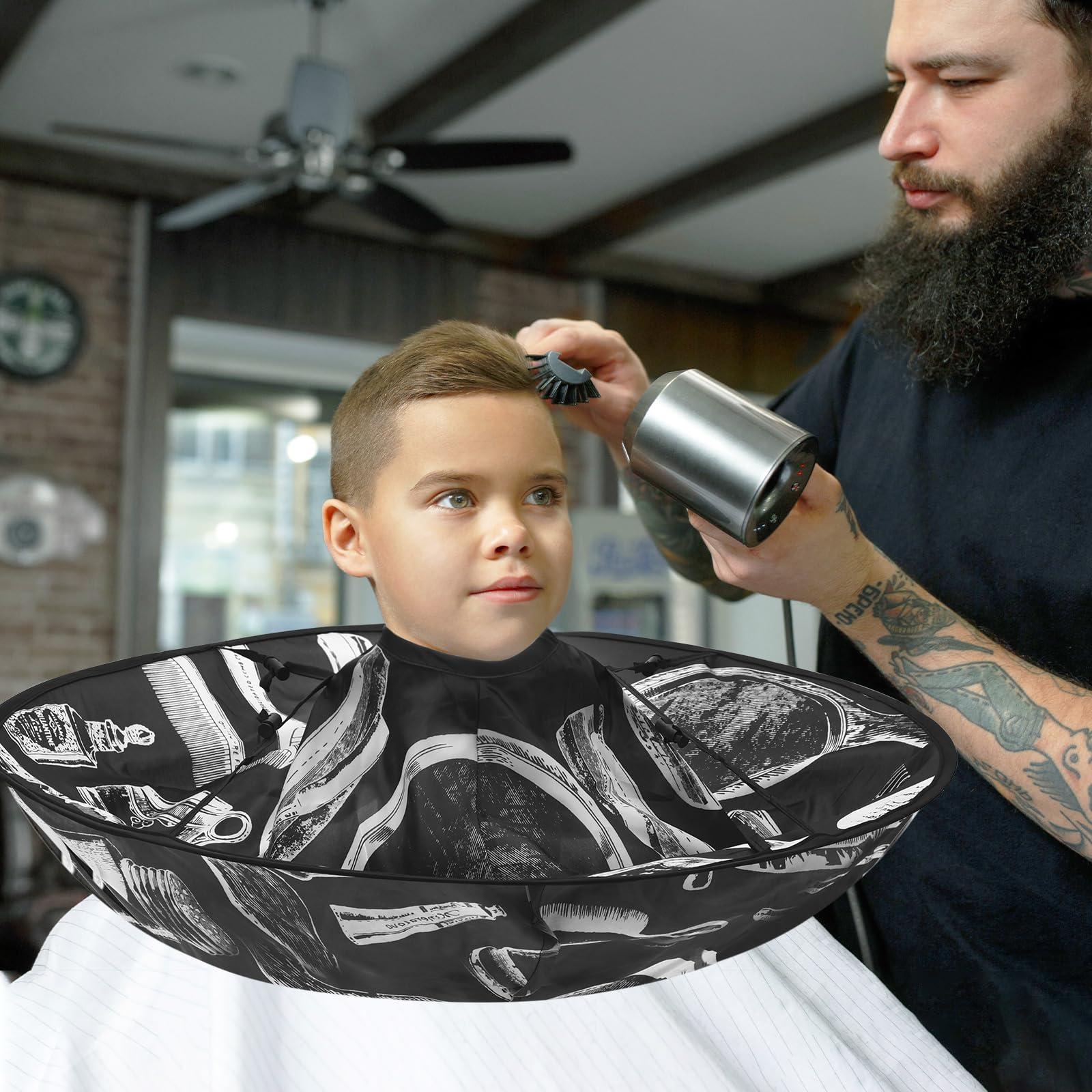 FEBSNOW Hair Cutting Cloak Cape, Black Prints Adjustable Haircut Cape Foldable Umbrella for Adults Kids Home Salon Barber Supplies - Image 6