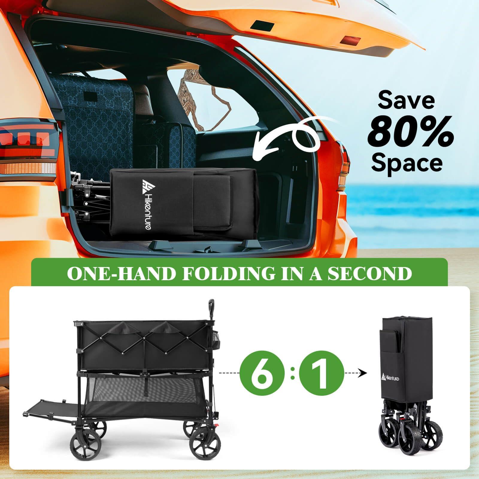 Hikenture Double Decker Wagon, 400L Extra Large Beach Wagon with Big Wheels for Sand, 500LBS Heavy Duty Collapsible Cart with Tailgate, Utility Carts Foldable for Beach, Sports - Image 6