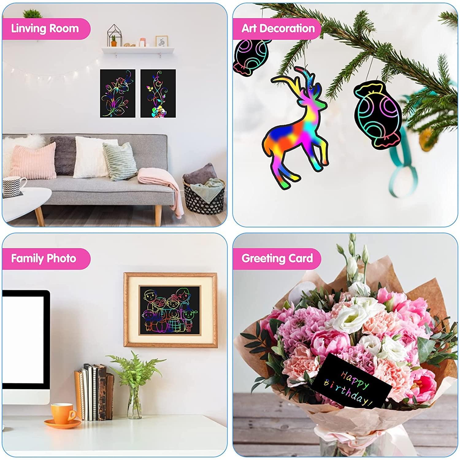 Smasiagon Scratch Paper Art Set for Kids: 2 Pack Scratch Off Arts Crafts Graduation Gifts for Kids Ages 3-12 Girls Boys Students Teens School Classroom Prizes Birthday Party Favor Games DIY Activity - Image 6