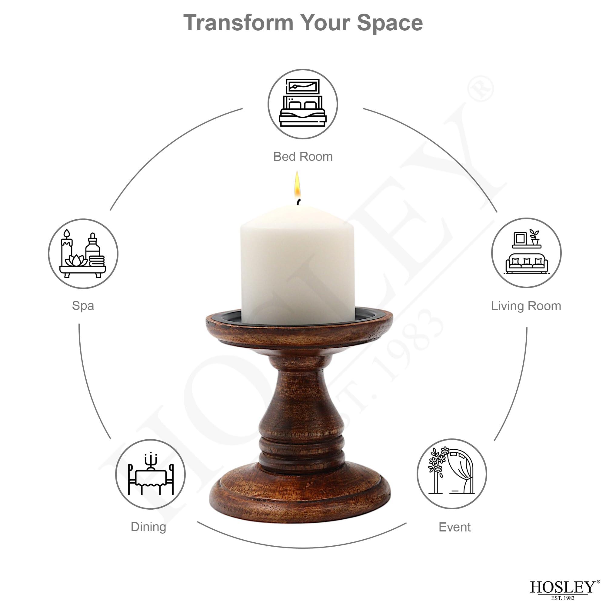 Hosley Set of 2 Brown Wood Pillar Candle Holders 5 Inch High Ideal Gift for Weddings Bridal Party Spa Reiki Meditation Votive LED Pillar Candle Gardens - Image 4