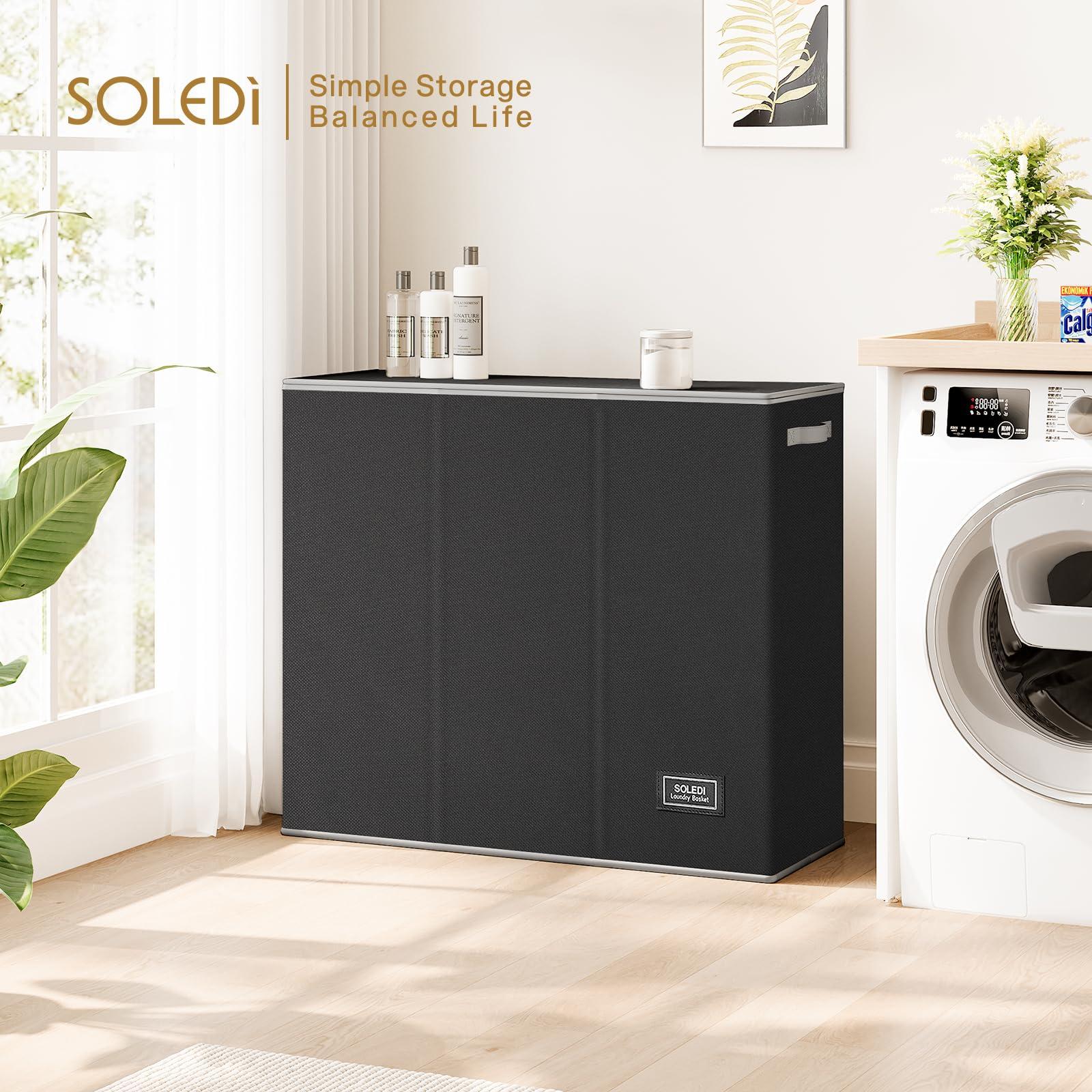 SOLEDI 180L Laundry Hamper 3 Section, Extra Large Laundry Hamper with Lid, Dirty Clothes Hamper with Sturdy Handle, Large Laundry Basket Organizer for Laundry Room, Bedroom, Hampers for Laundry - Image 2
