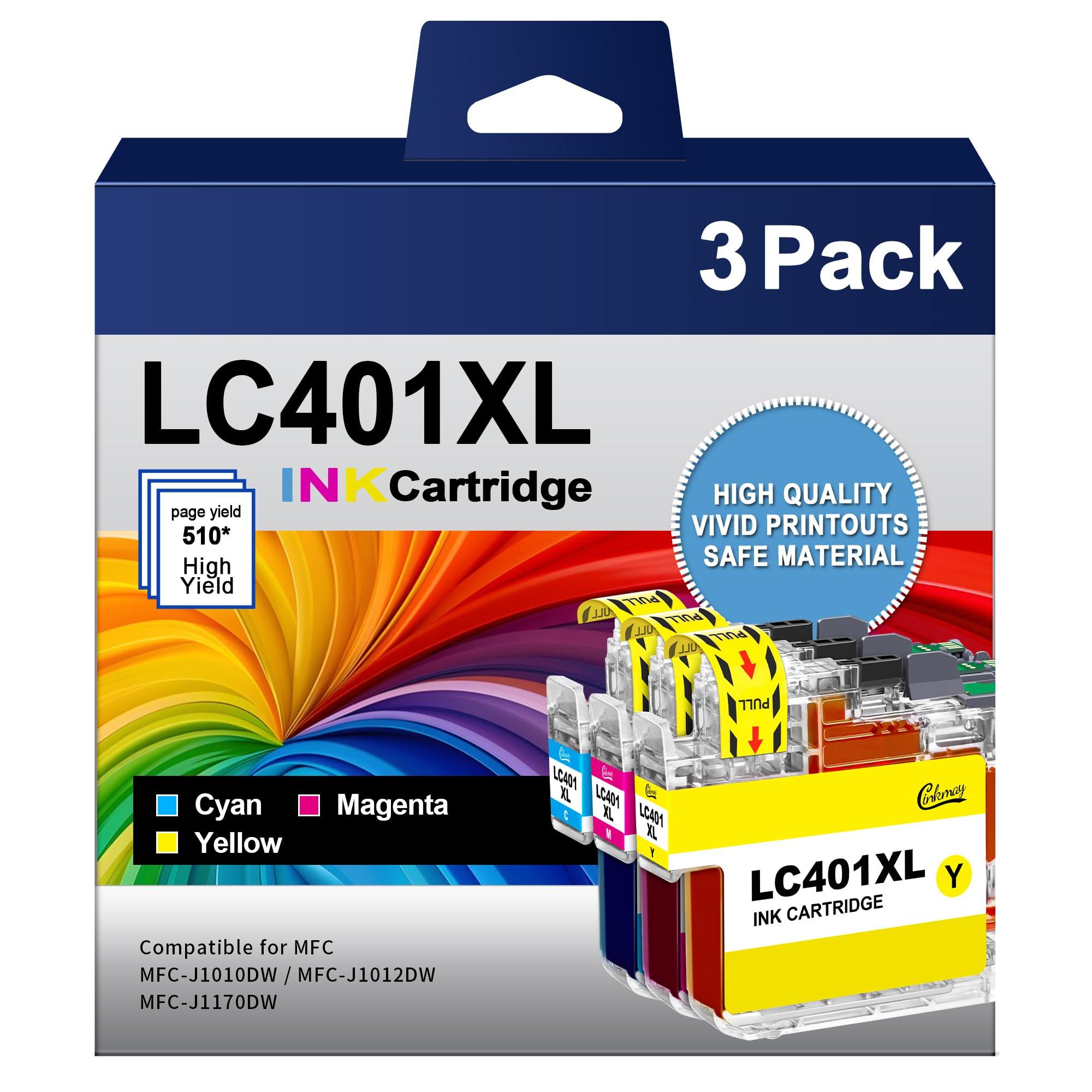 LC401 LC401XL High Yield Replacement for Brother LC401 Ink Cartridges LC401 Ink LC 401 Ink Cartridges for Brother Printer MFC-J1010DW MFC-J1012DW MFC-J1170DW (3 Pack，Cyan Magenta Yellow)