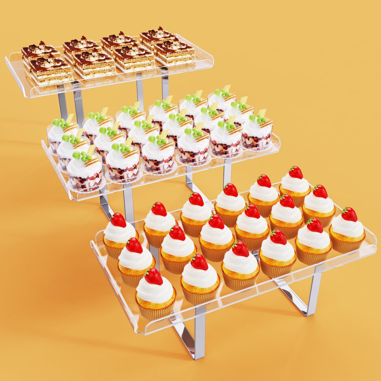 Bakzon 3 Pieces Cupcake Stand Holder, Clear Acrylic Dessert Table Display Set with Iron Support Legs for Birthday Candy Bar Décor Weddings, Parties Events