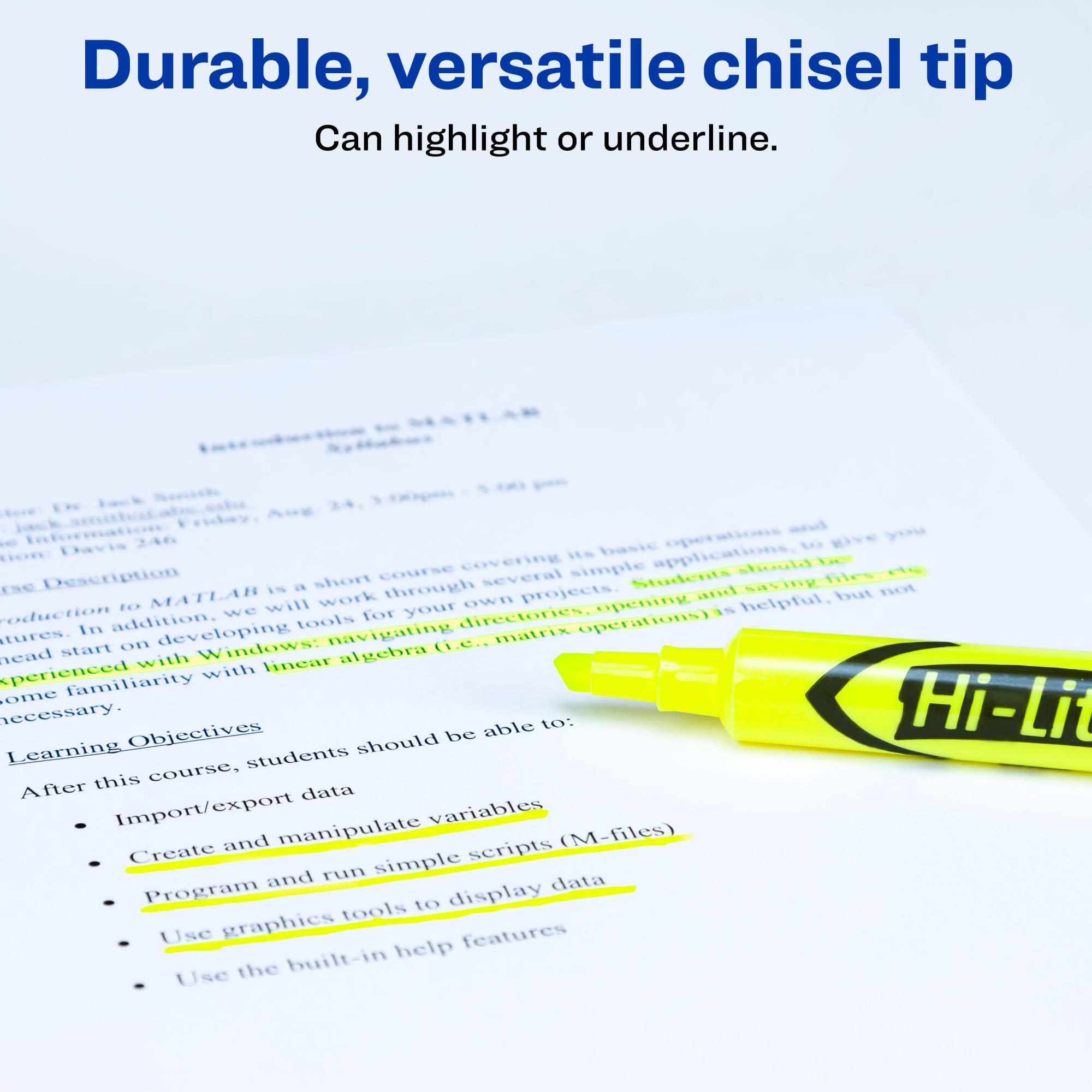 Avery Hi-Liter Desk-Style Highlighters, Smear Safe Ink, Chisel Tip, 12 Fluorescent Yellow Highlighters (24000) - Image 5