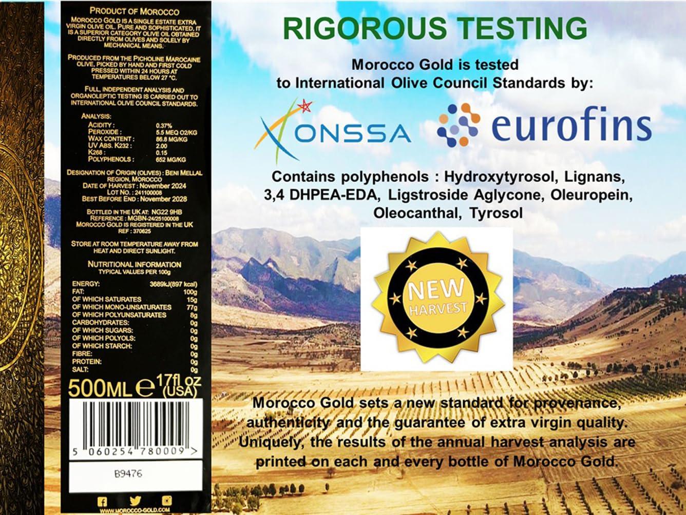 Morocco Gold New Harvest Extra Virgin Olive Oil Early Harvest – Cold Pressed – Polyphenol Rich 652mg/kg EVOO Fresh Harvest Pure and Natural. 500ml/17 Fl Oz - Image 2