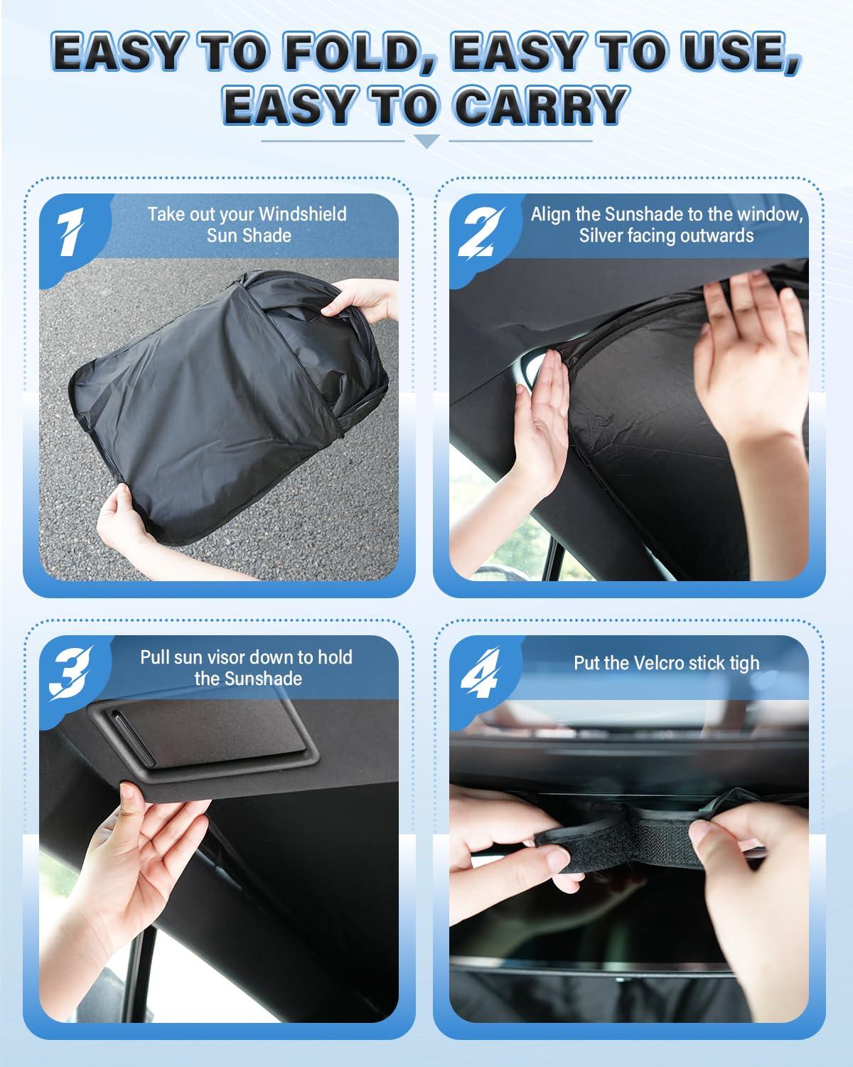 GaRhmxy 240T Heat Shield Windshield Sun Shade | Foldable Design Blocks 95% UV, Universal Fit Sedans/SUVs | Sun Visor & Vehicle Shade Protector | Car Interior Accessories - Image 4