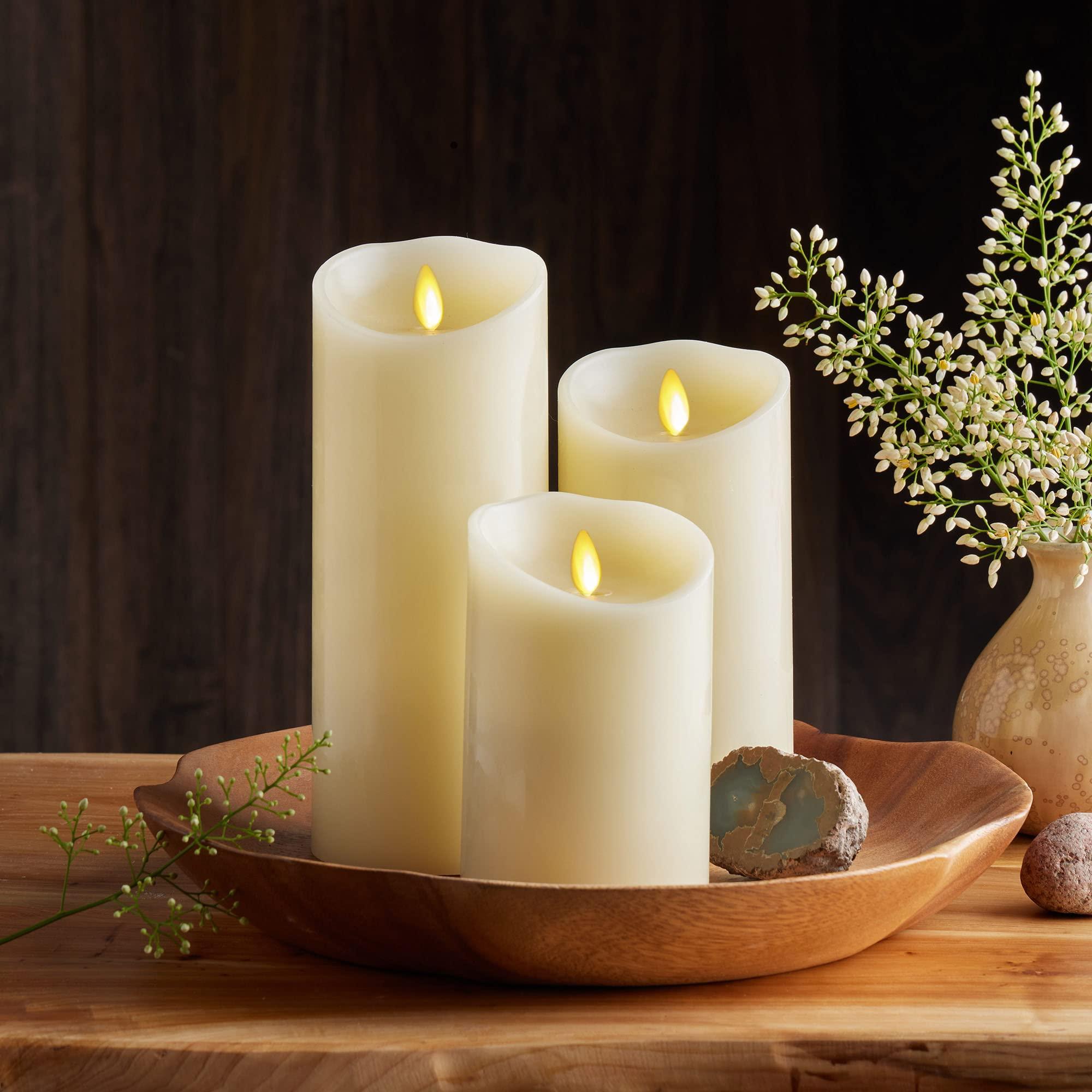 Luminara Scalloped Edge Flameless LED Candle - Ivory 3.5" x 5" - Real Wax Pillar Battery Operated Moving Flame w/Timer Unscented 1000Hr Runtime - Image 7