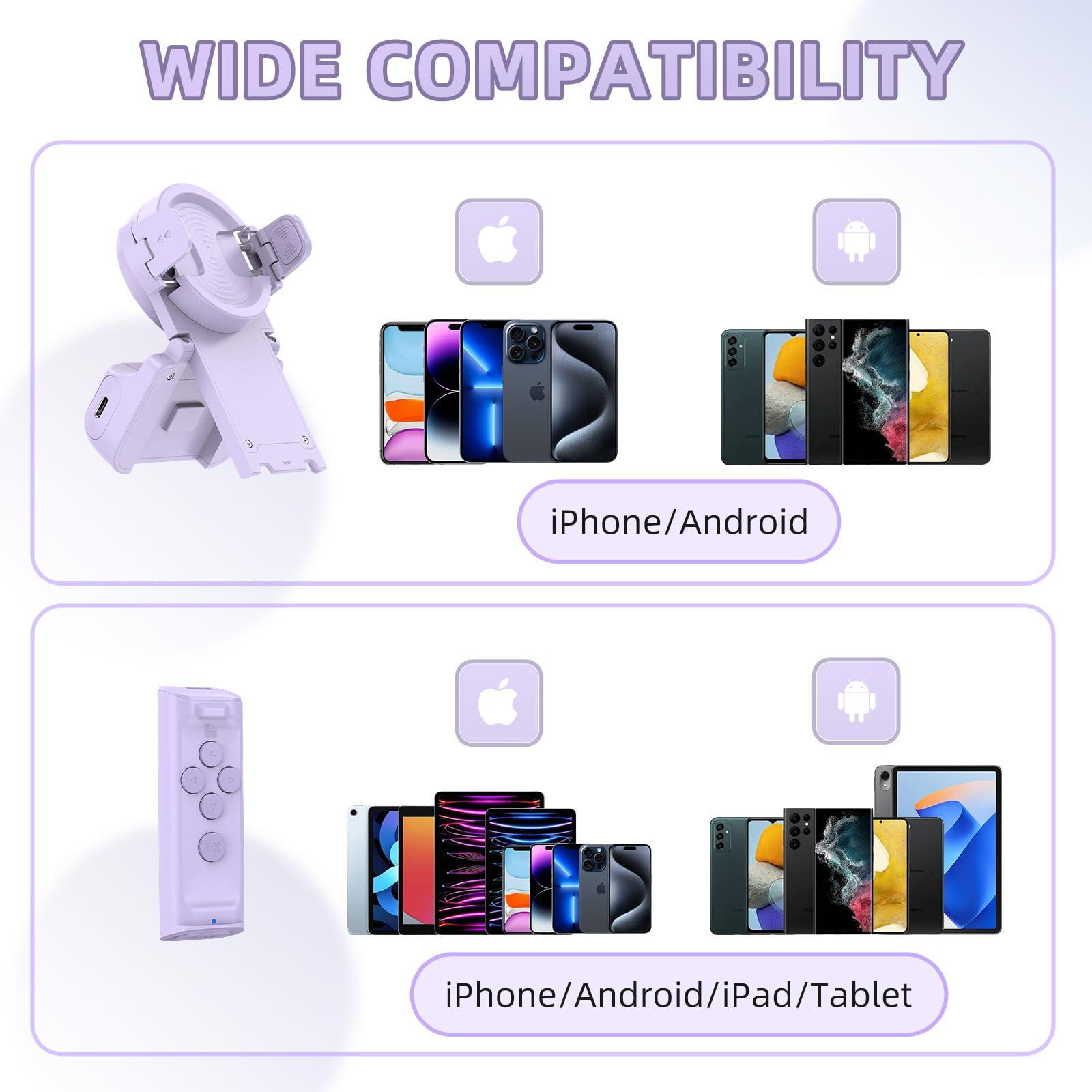 MILOUZ Remote Control Scrolling for Tiktok with Phone Stand,Page Turner for Kindle App E-Book,Bluetooth Camera Shutter Remote for iPhone, Android,iOS,iPad,Tablet (Purple) - Image 6