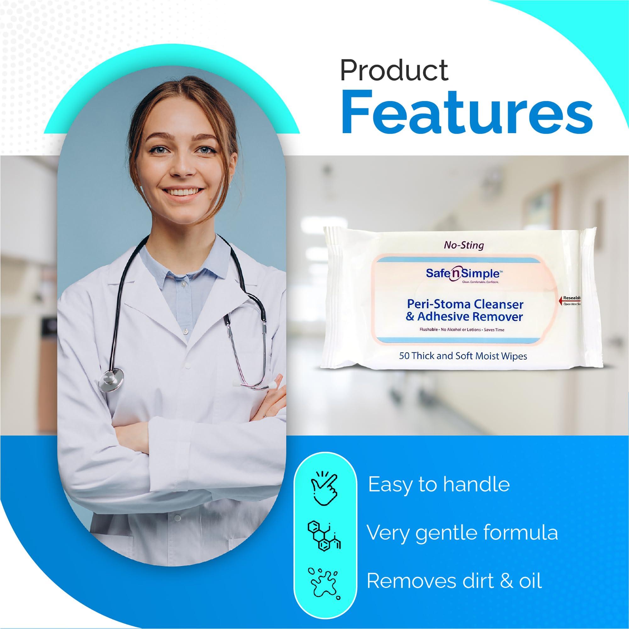 Safe n' Simple Adhesive Remover Wipes - 50 Large No-Sting Skin Prep Wipes Medical Skin Adhesive Remover - Adhesive Removing Wipes for Skin - Non-Alcohol - Image 4