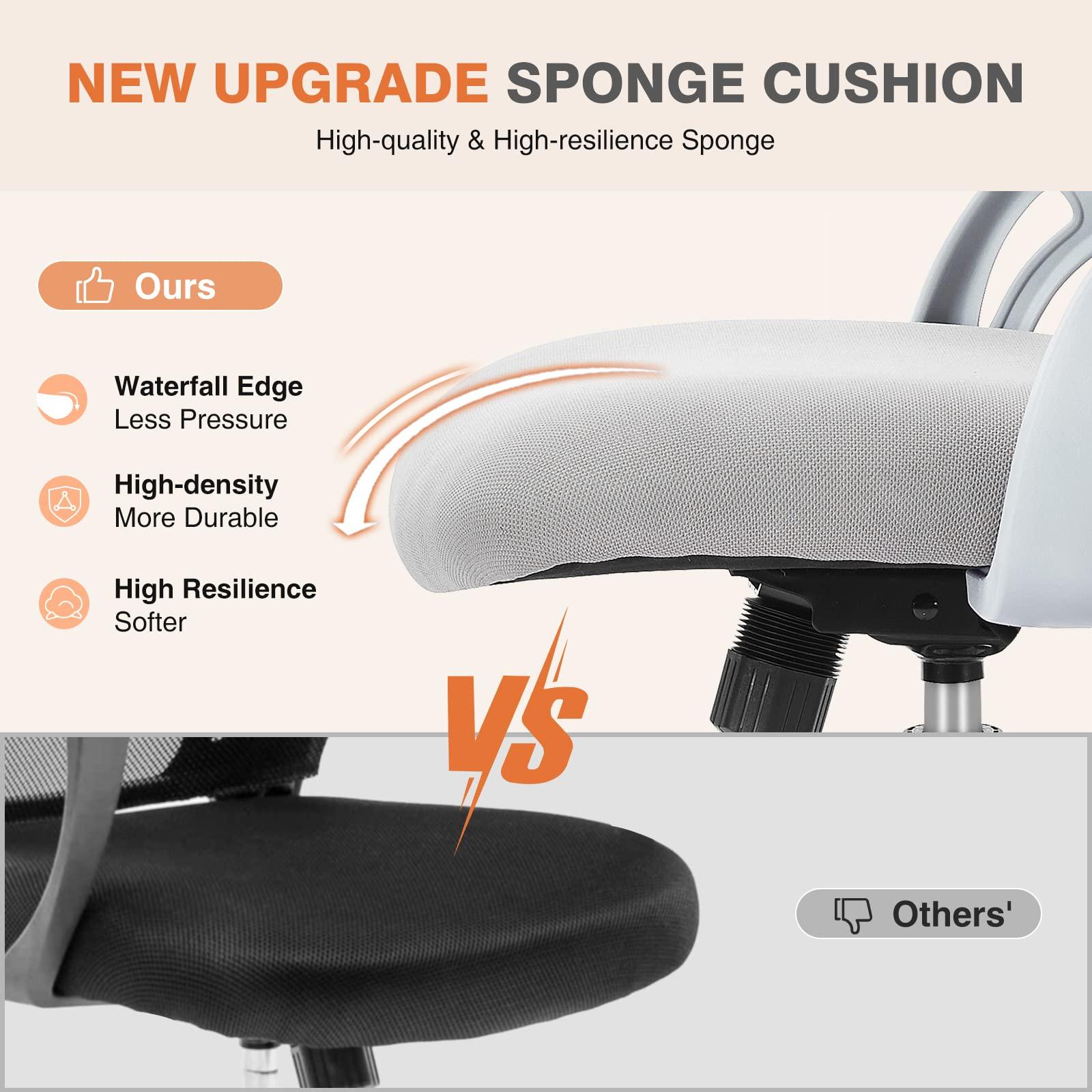 Sweetcrispy Office Computer Desk Chair, Ergonomic Mid-Back Mesh Rolling Work Swivel Task Chairs with Wheels, Comfortable Lumbar Support, Comfy Flip-up Arms for Home, Bedroom, Study, Student, Black - Image 4