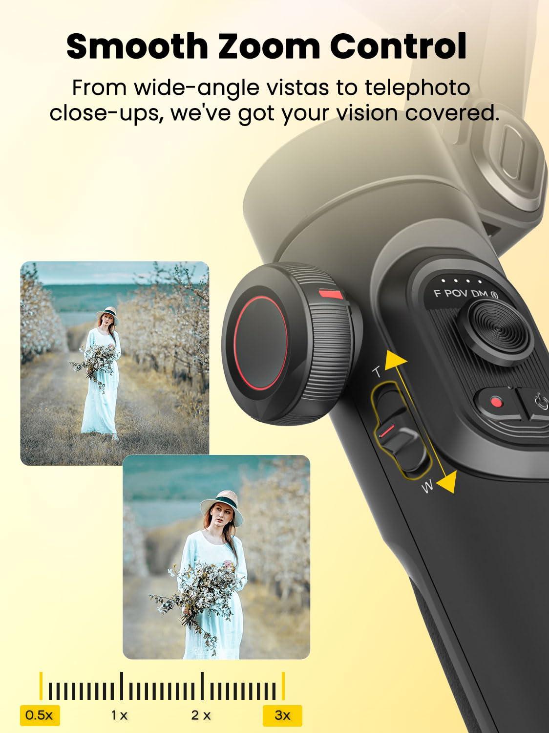 AOCHUAN XE AI Version,Gimbal Stabilizer for Smartphone,NO APP AI Tracking, Gesture Control,360°Inception Gimbal with TikTok YouTube,3-Axis Foldable Handheld Tripod for iPhone& Android,Black - Image 5