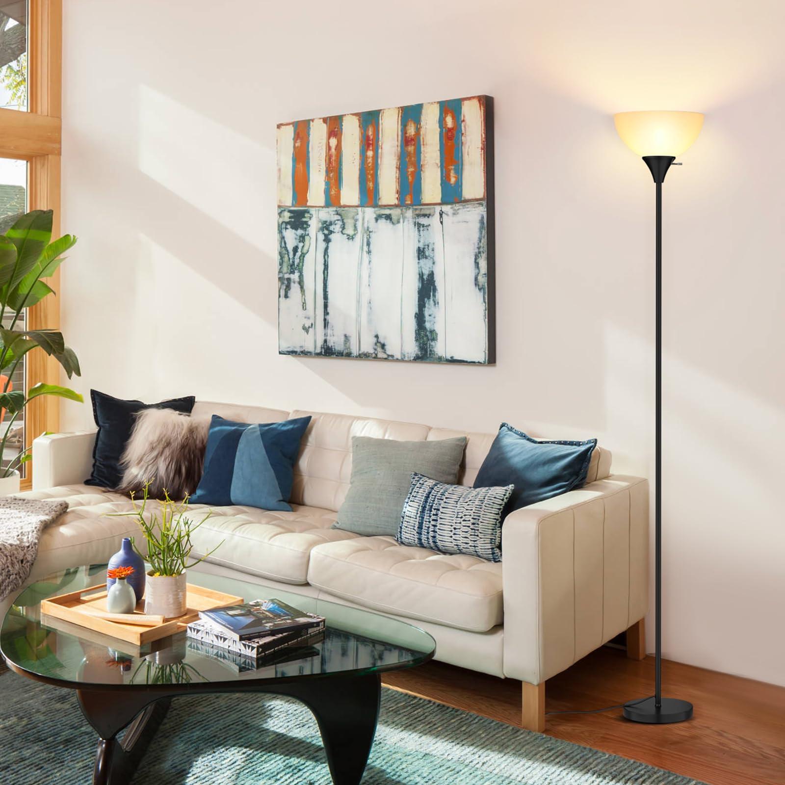 Coucrek Floor Lamp, LED Standing Lamps with White Plastic Shade, Black Modern Torchiere Floor Lamp, Tall Lamps for Living Room Dorm, Bulb not Included - Image 7