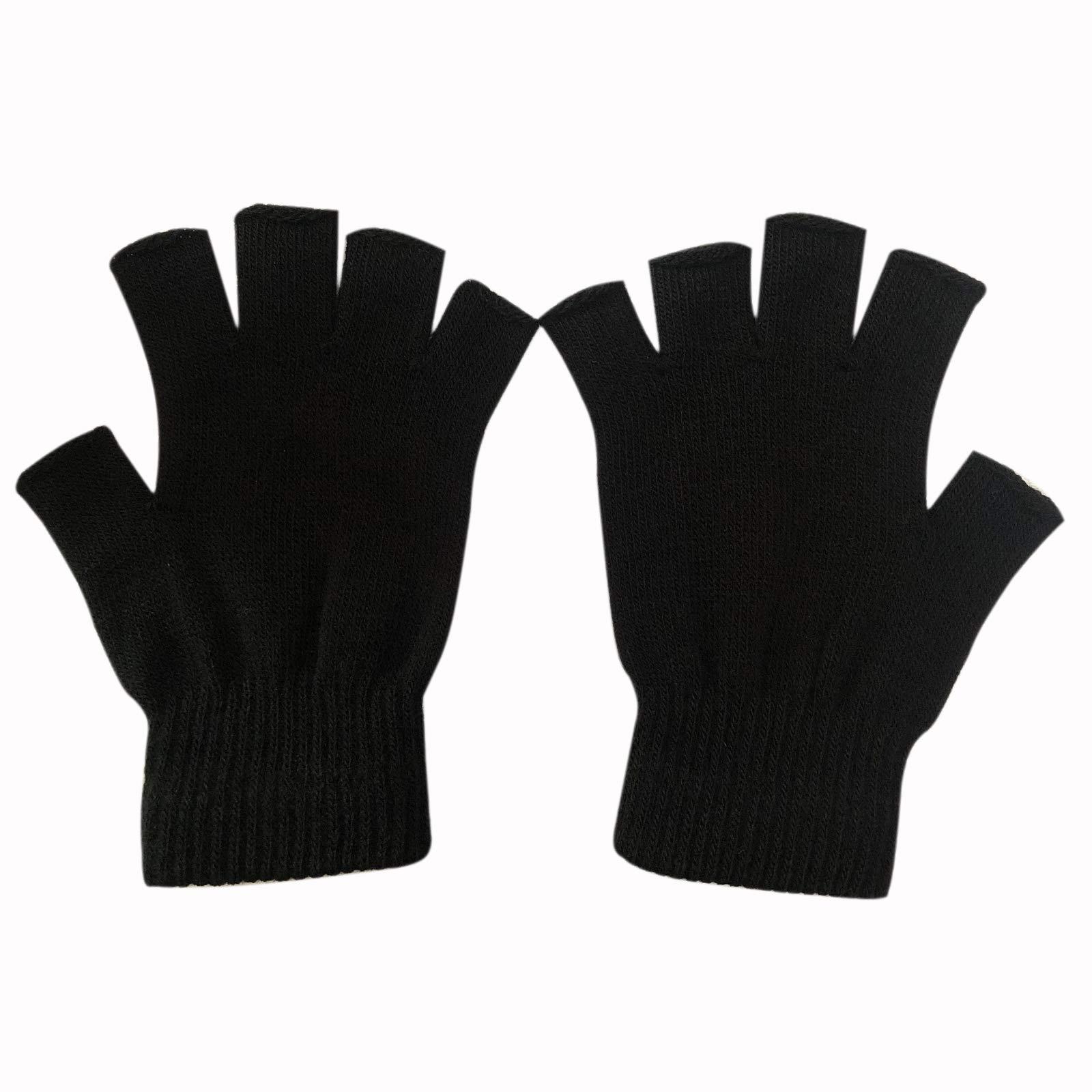 2 Pair Half Finger Gloves Winter Knit Touchscreen Warm Stretchy Mittens Fingerless Gloves in Common Size for Men and Women,black - Image 7