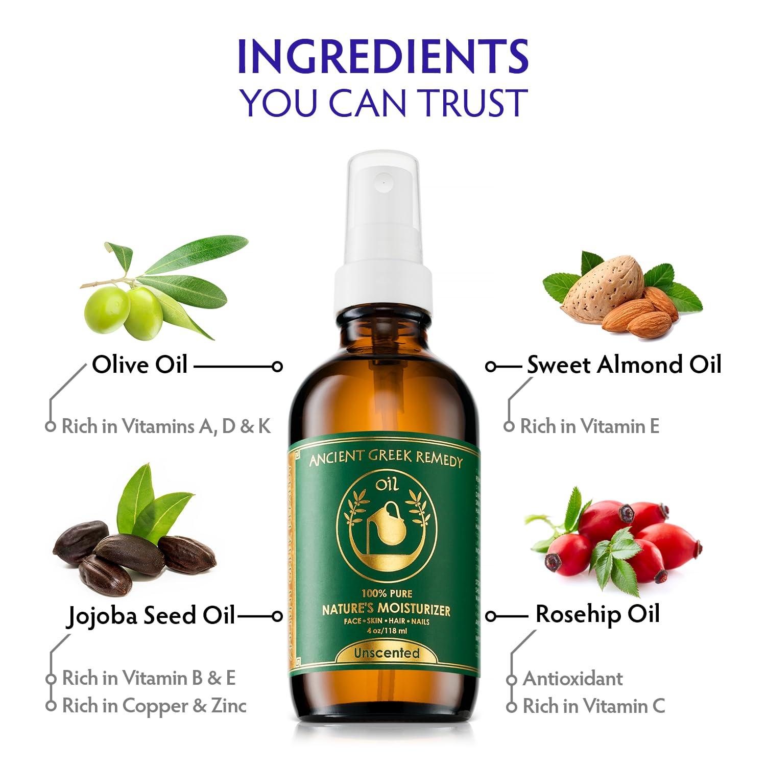Ancient Greek Remedy - Hydrating Face Oil for Women - Anti-Aging Serum with Organic Jojoba, Rosehip, Sweet Almond, Olive, and Vitamin E - Fast Absorbing Body Oil for Dry Skin - Fragrance Free, 4 fl oz - Image 3