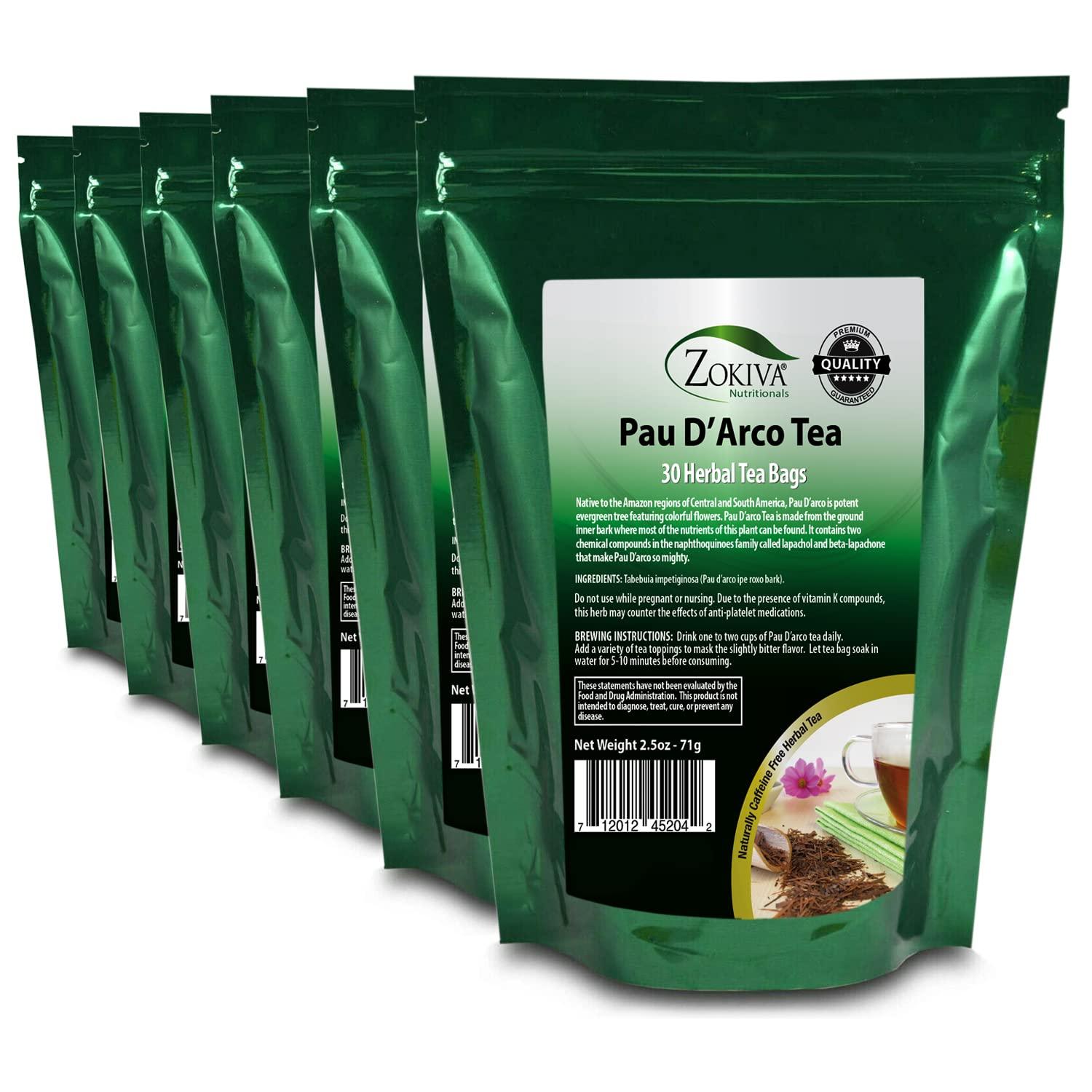 Pau D'Arco Tea 6-Pack 100% Pure (180 Premium Bags) All-Natural Herbal Tea