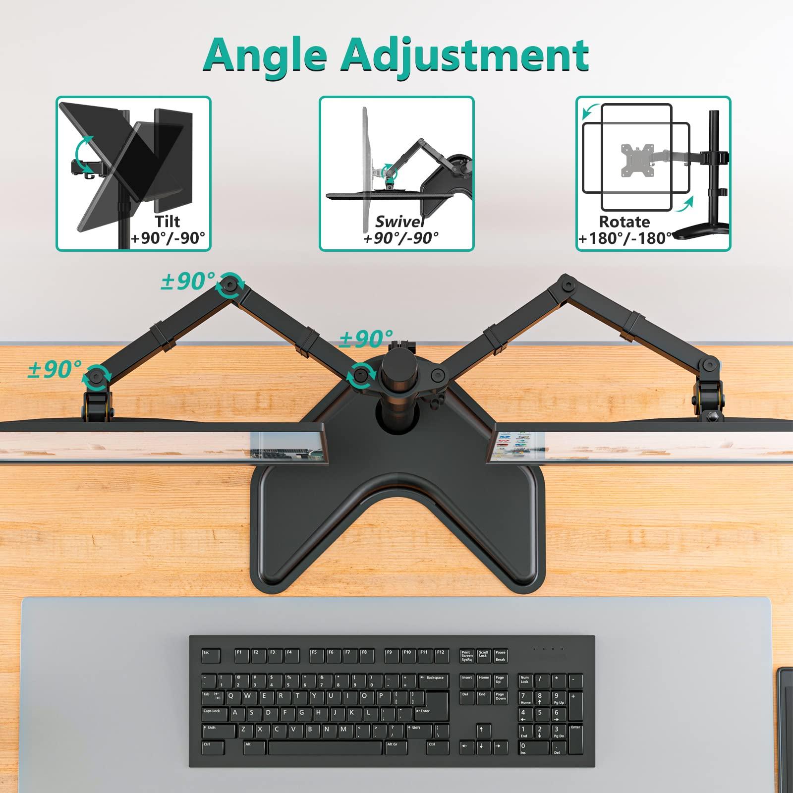 WALI Dual Monitor Stand for Desk, Monitor Stands for 2 Monitors up to 27 inch, Dual Monitors Mount Fits up to 22lbs, Free Standing Full Motion Dual Monitors Arm for Desk (MF002), Black - Image 5
