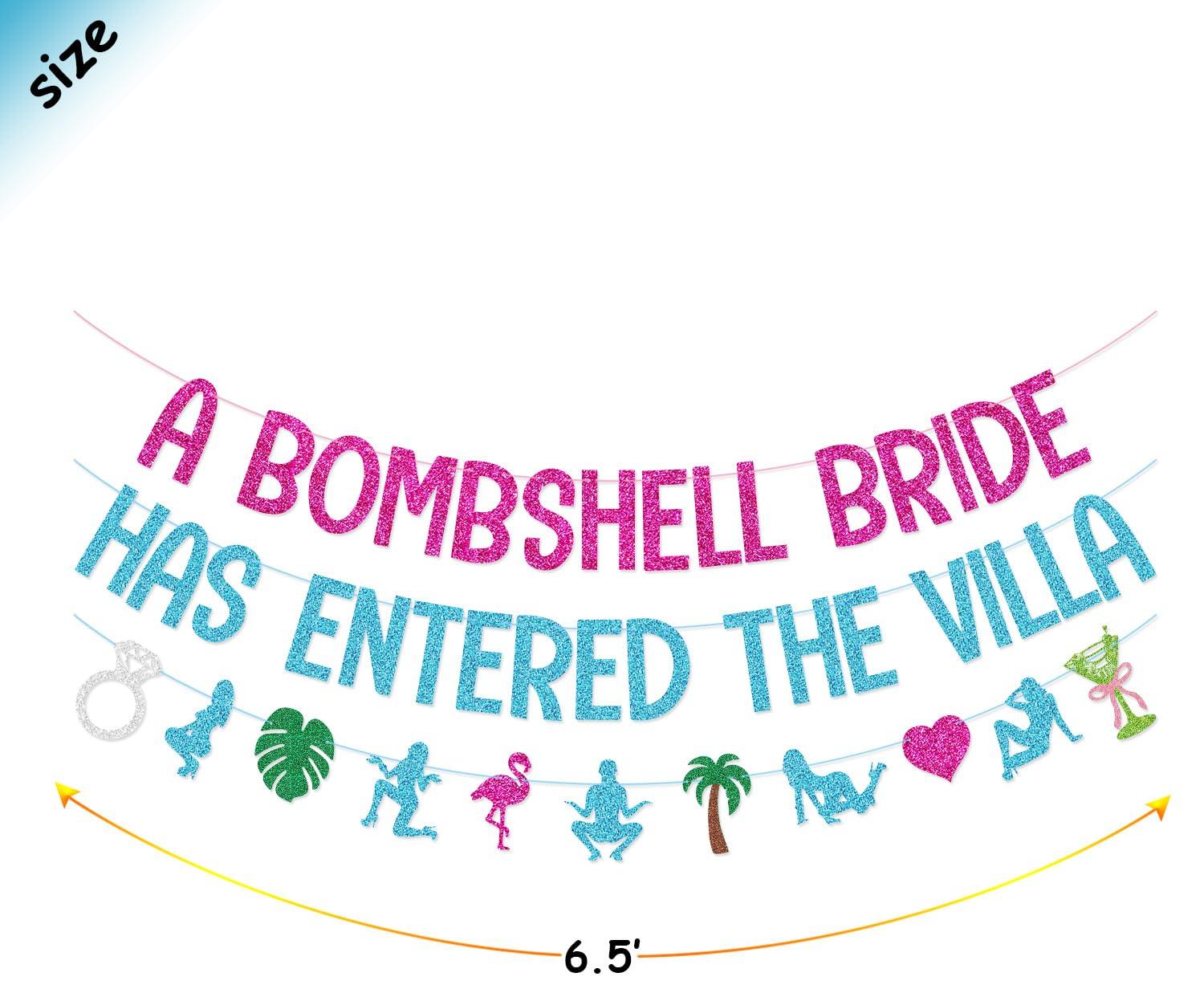 A Bombshell Bride Has Entered The Villa Banner Garland for Love Island Themed Bachelorette Party Decorations - Image 4