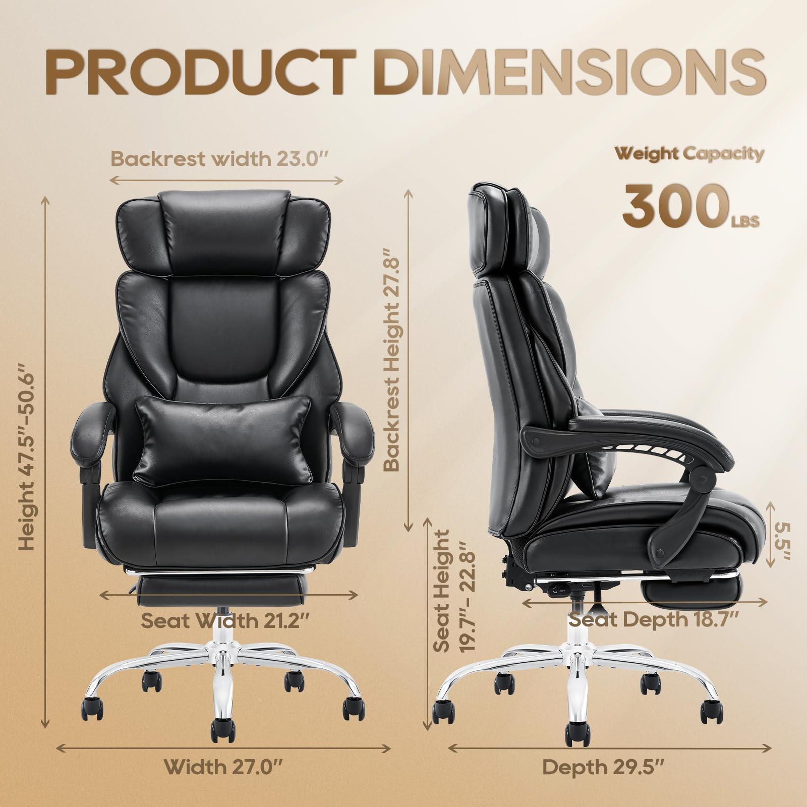 COLAMY Office Chair with Retractable Footrest, Ergonomic High Back Design Executive Computer Desk Chair with Removable Lumbar Pillow, 90-135°Reclining, Thick Bonded Leather for Home Office Work, Black - Image 3