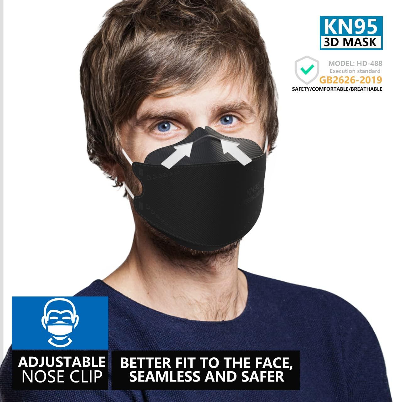 KIMARS KN95 Face Masks 50 Pack, Breathable Comfortable and Disposable KN95 Mask, Black - Image 2