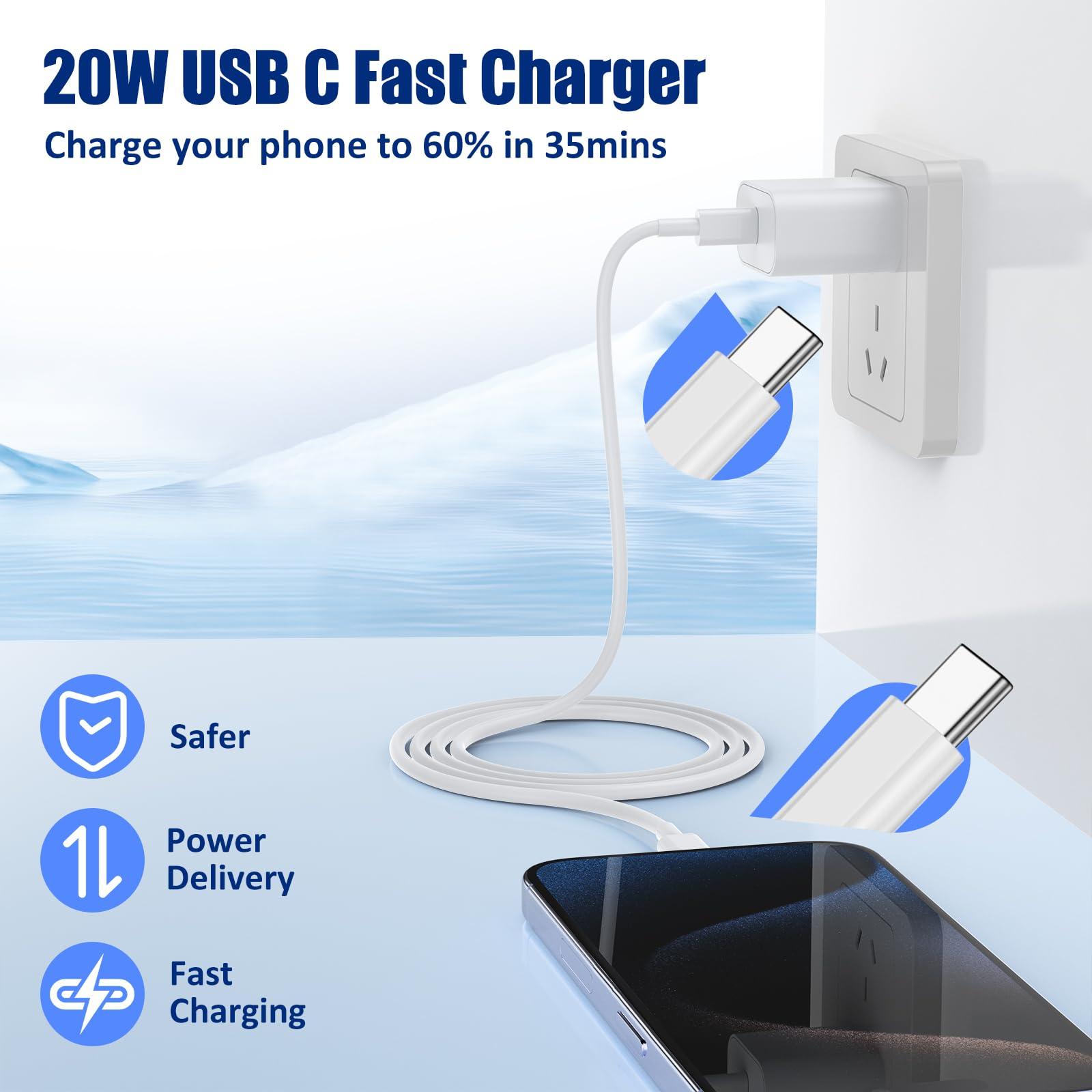 i Phone 16/15 Charger Fast Charging 3-Pack, 20W Type C Charger[3+6+10FT] USB C Wall Charger Cables for iPhone 16/15/15 Plus/15 Pro Max, iPad Pro/Air/AirPods/Samsung - Image 2