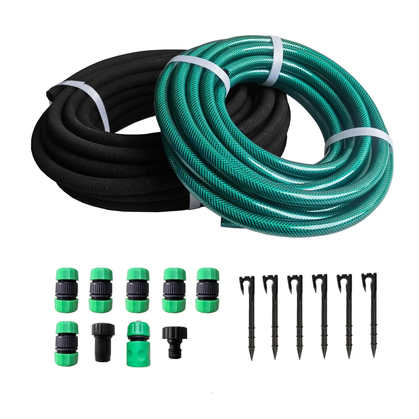 Customizable Soaker Hose System - 1/2 inch x 50ft Soaker Hose with 25ft Garden Hose, Irrigation Weeping Hose with Reinforced Fittings for Raised Garden Flower Bed, Vegetables and Shrub Plants.