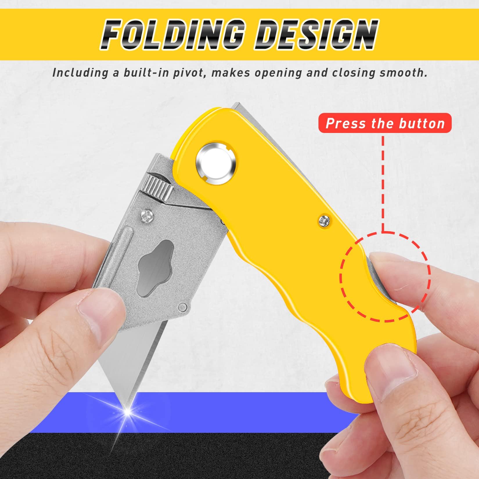 JETMORE 4 Pack Folding Utility Knife with Extra 10Pcs Blades, Box Cutters for Home, Office, Warehouse, Durable Razor Knife, Box Knife, Box Opener, Small Box Cutter with Clip, Navajas de Trabajo - Image 4