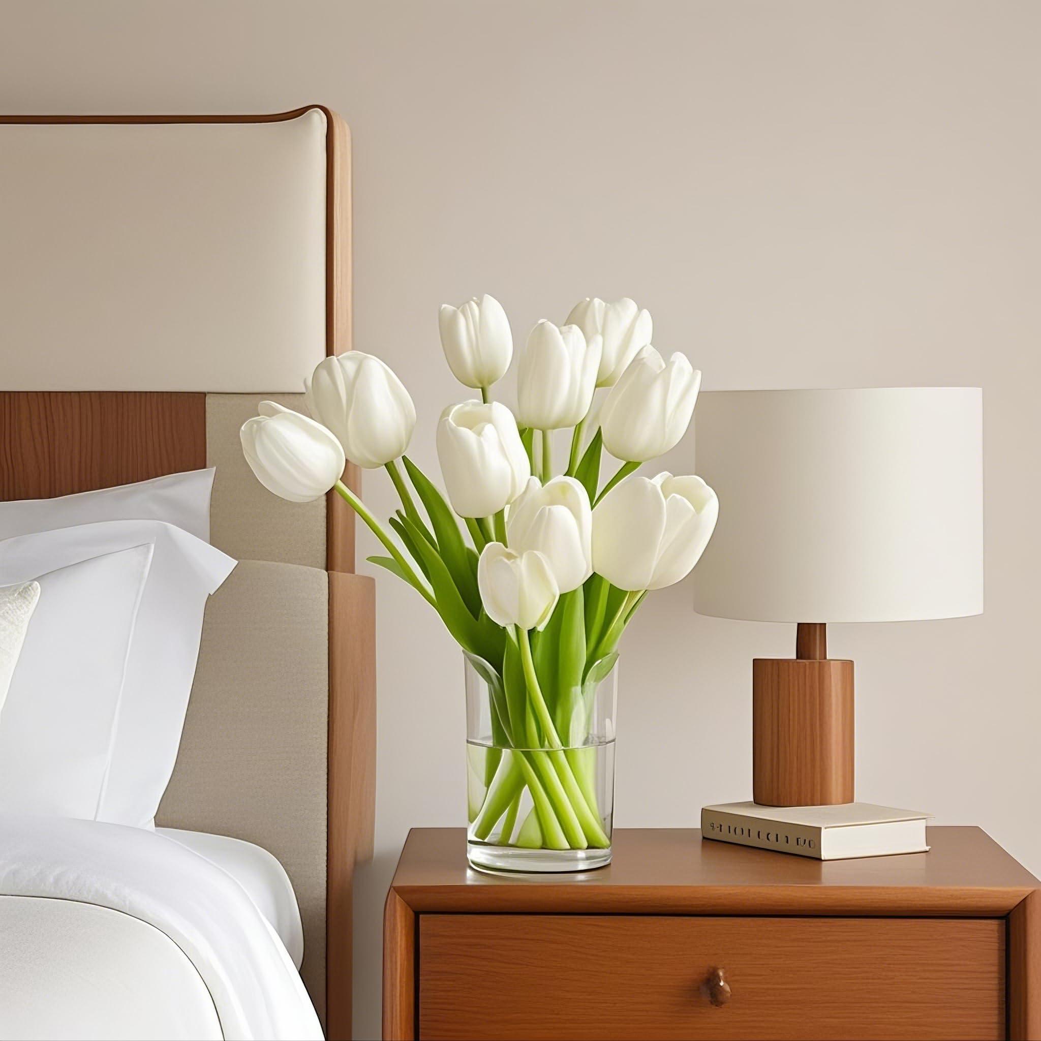 Nature’s Mimic 20pcs White tulips artificial flowers Faux Flowers Fake tulips Flowers Mother's Day Easter Valentine’S Day Gifts in Home Kitchen Wedding Dining Table Decorations - Image 4