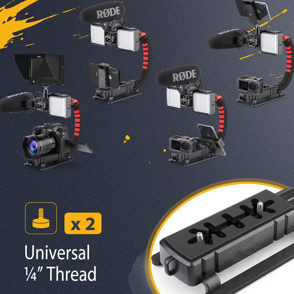Zeadio Camera Handheld Stabilizer with Smartphone Video Cage Rig, Triple Cold-Shoe Handle Grip Compatible with All Camera Action Camera DSLR Smartphone - Image 6