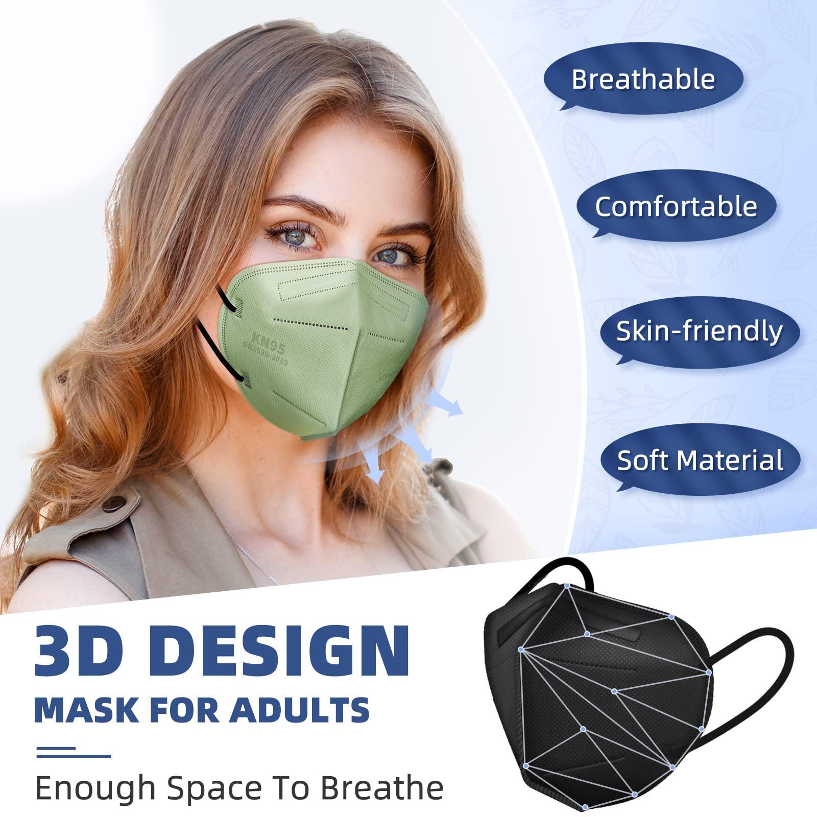 KN95 Face Masks for Adults, 50 Pack 10 Colors Disposable KN95 Masks, 5 Layer Breathable Individually Wrapped Face Masks with Designs, Filter Efficiency 95% - Image 3