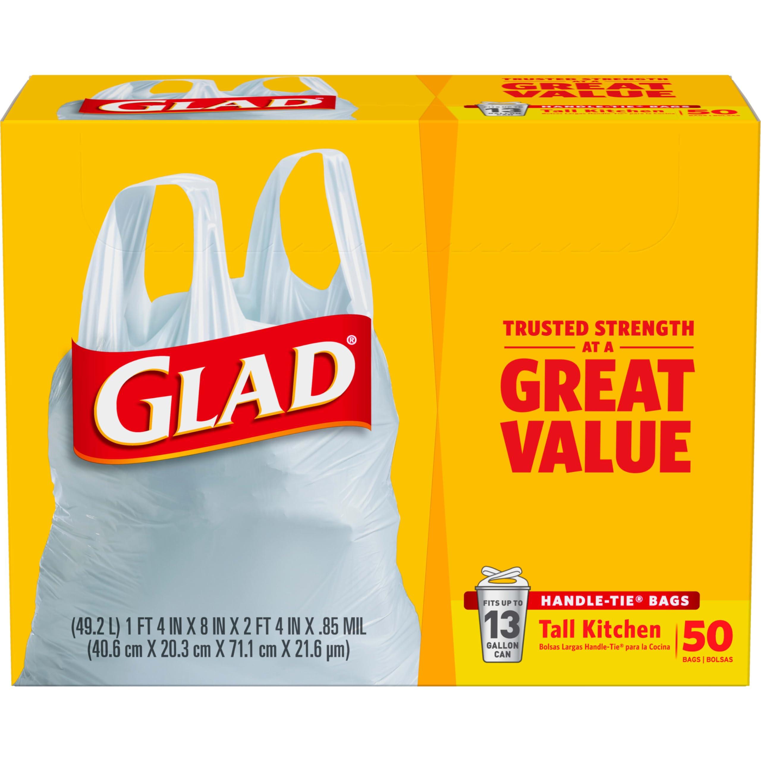 Glad Tall Kitchen Handle-Tie Trash Bags, 13 Gallon White Trash Bag, 50 Ct (Package May Vary) - Image 2