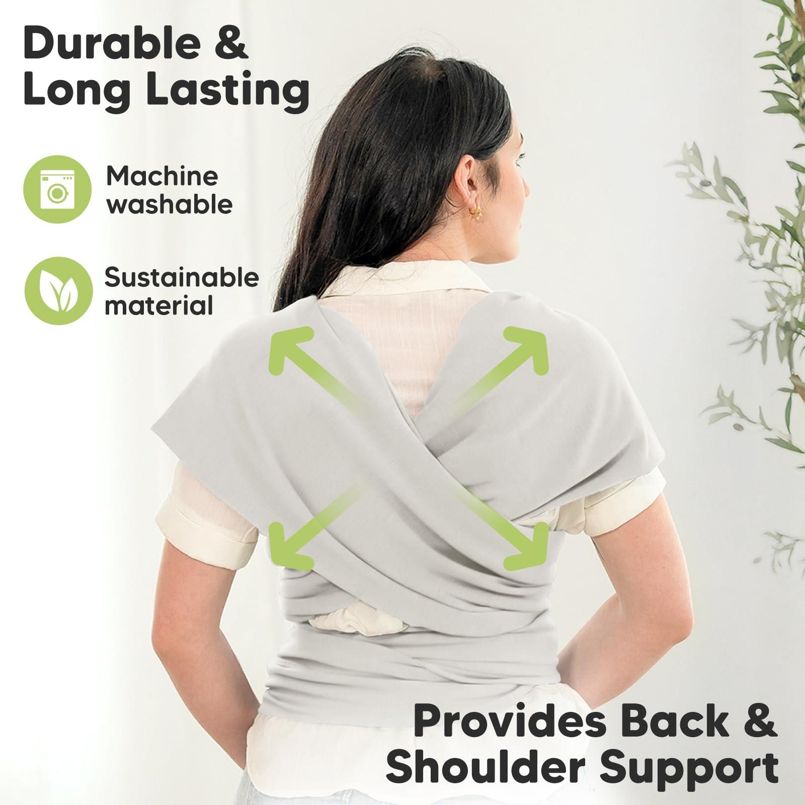 KeaBabies Baby Wrap Carrier - All in 1 Original Baby Carrier Newborn to Toddler Sling, Easy to Wear, Hands Free Bonding, Lightweight, Breathable Infant Wraps (Rhino Gray) - Image 5