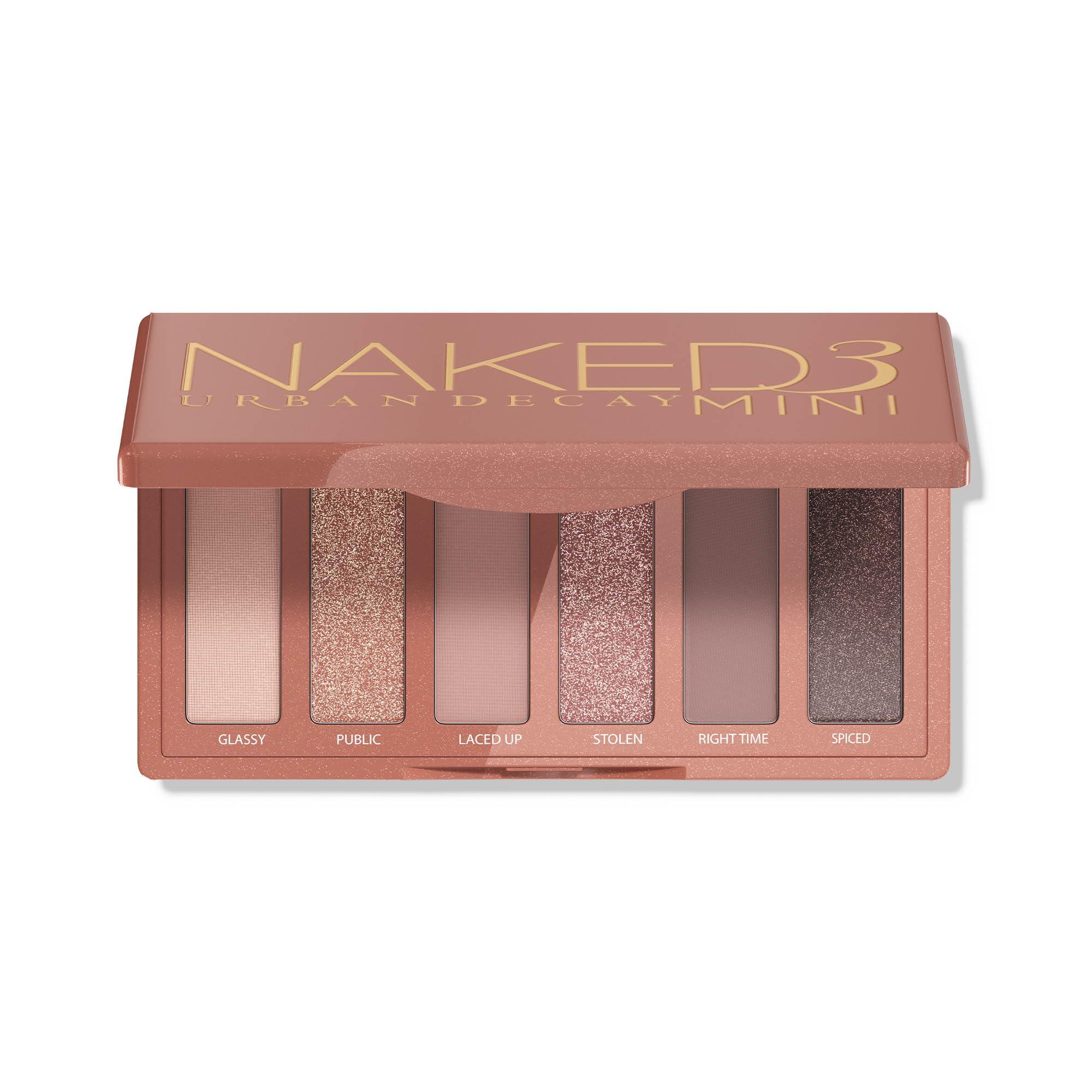 URBAN DECAY Naked 3 Mini Eyeshadow Palette - 6 Soft Pink Shadows, Matte & Shimmer Finishes, Ultra-Blendable Everyday Rosy Neutrals, Long-lasting Wear, Travel Makeup with Mirror