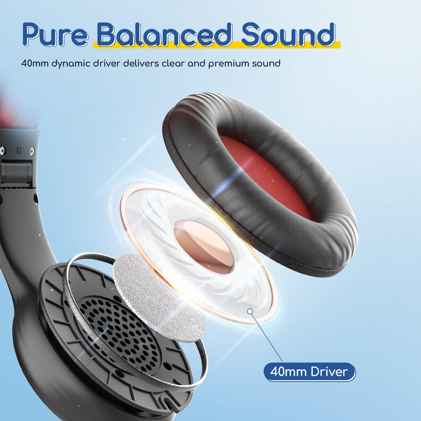 EarFun Kids Headphones Wired with Microphone, 85/94dB Volume Limit Headphones for Kids, Portable Wired Headphone with Shareport, Stereo Sound Foldable Headset for School/Tablet/iPad/Kindle, Black Red - Image 6