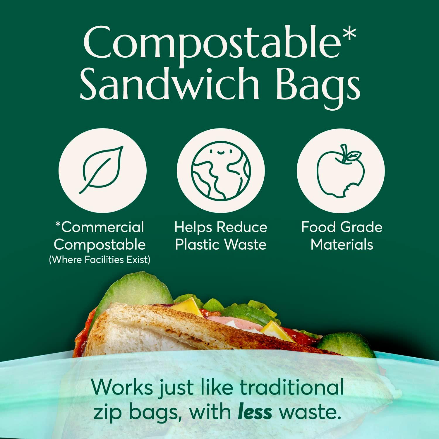 Cleanomic Compostable* Sandwich Size Food Storage Bags (25 Eco Zip) Freezer and Leak Proof, Also Available Gallon, Quart and Snack Size Bags - Image 2
