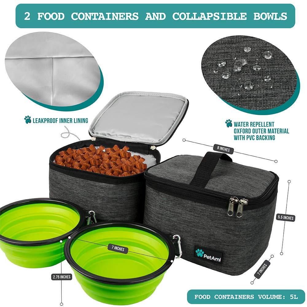 PetAmi Dog Travel Bag - Organizer with Food Container and Bowls, Supplies for Weekend Camping, Cat Diaper Bag (Charcoal, Large) - Image 3