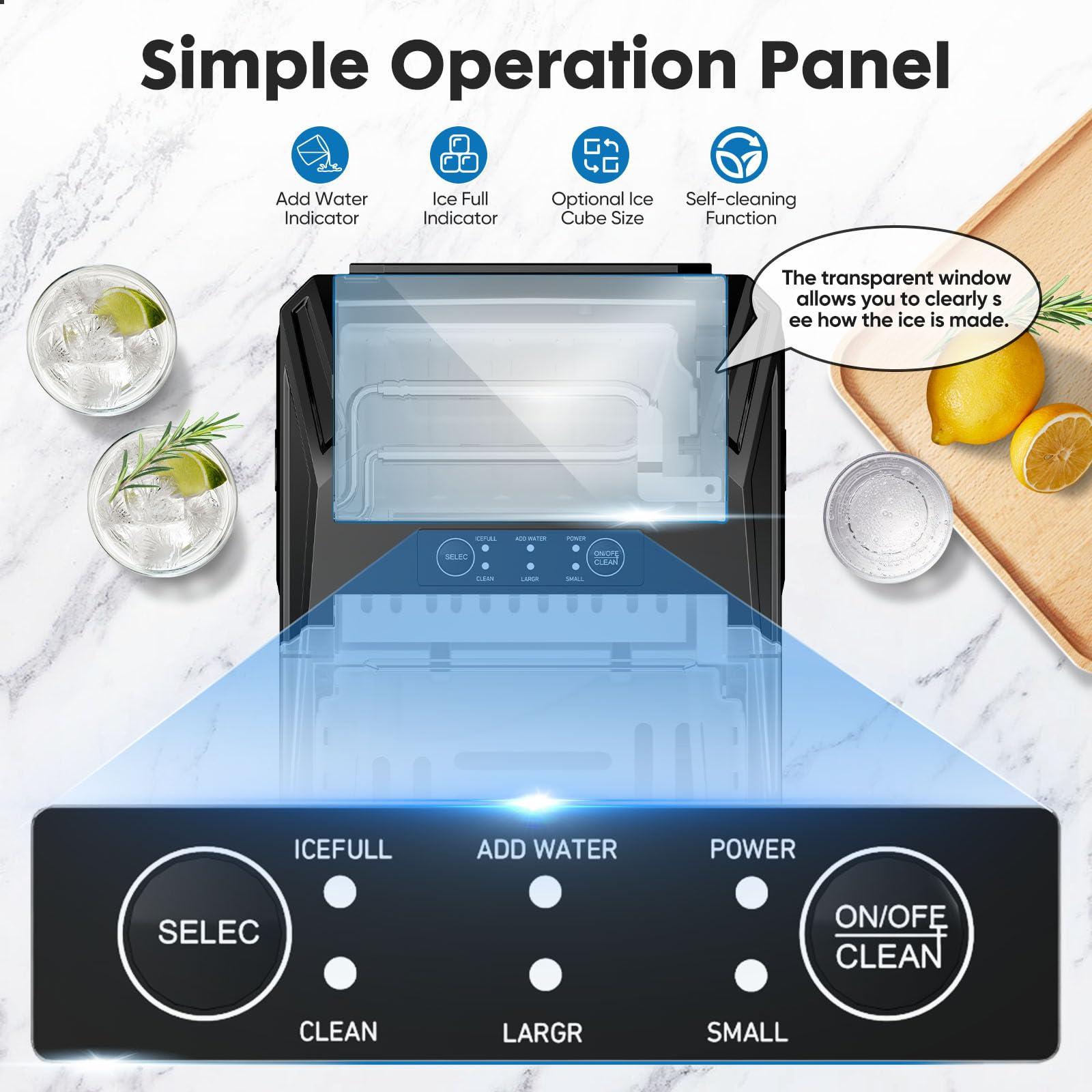 Sweetcrispy Countertop Ice Maker, Portable Ice Machine Self-Cleaning, 9 Cubes in 6 Mins, 26 lbs/24Hrs, 2 Sizes of Bullet Ice for Home Party Office - Image 6