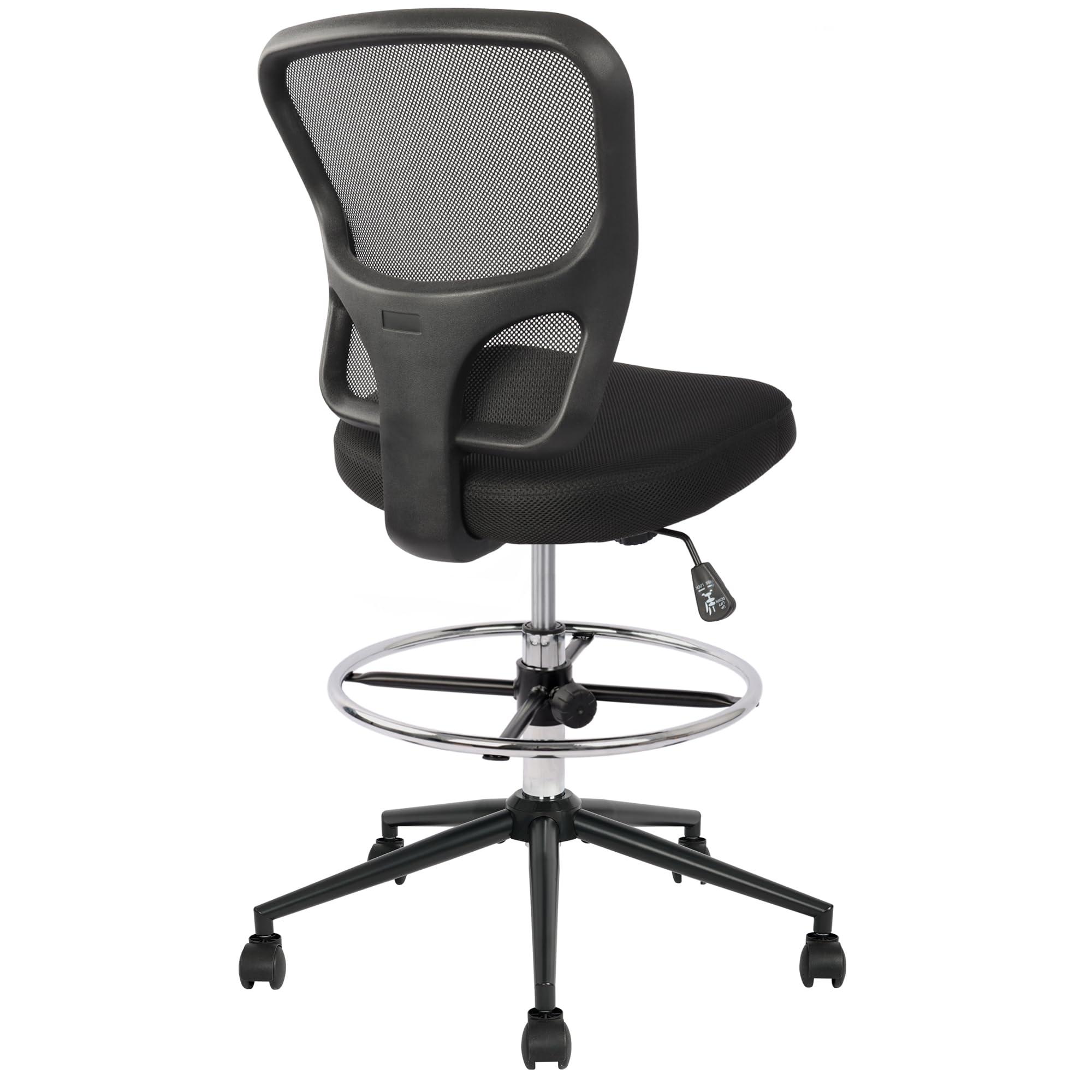 Armless Drafting Chair Tall Office Chair Adjustable Height High Back Ergonomic Desk Chair Drafting Stool Rolling Bar Stools Chairs with Footrest and Wheels - Image 6