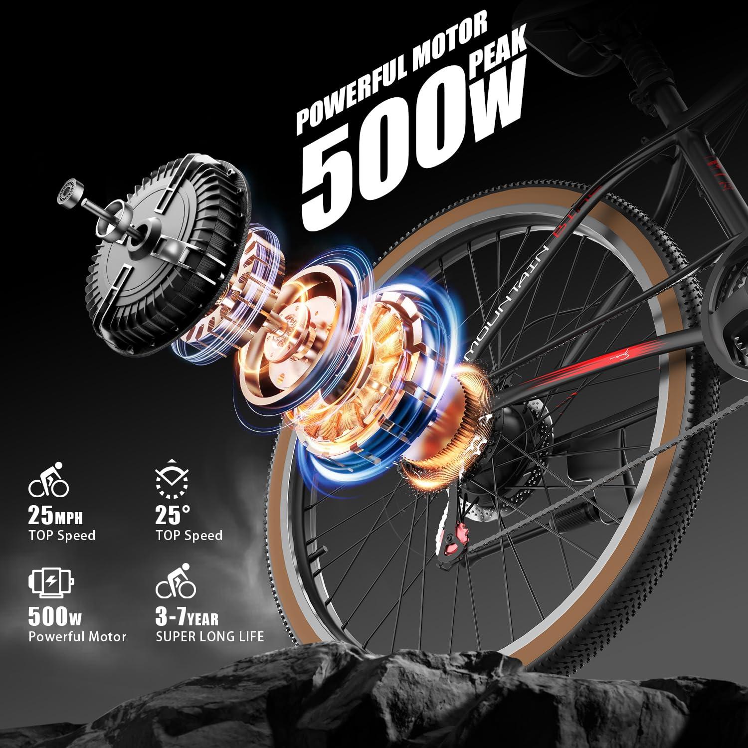 ASKGO G26 Electric Bike for Adults, 26" Electric Mountain Bike with 500W Peak Brushless Motor, Max 45Miles 25MPH Electric Bicycles, Removable Battery, Ebike for Adults 21-Speed Front Suspension - Image 4