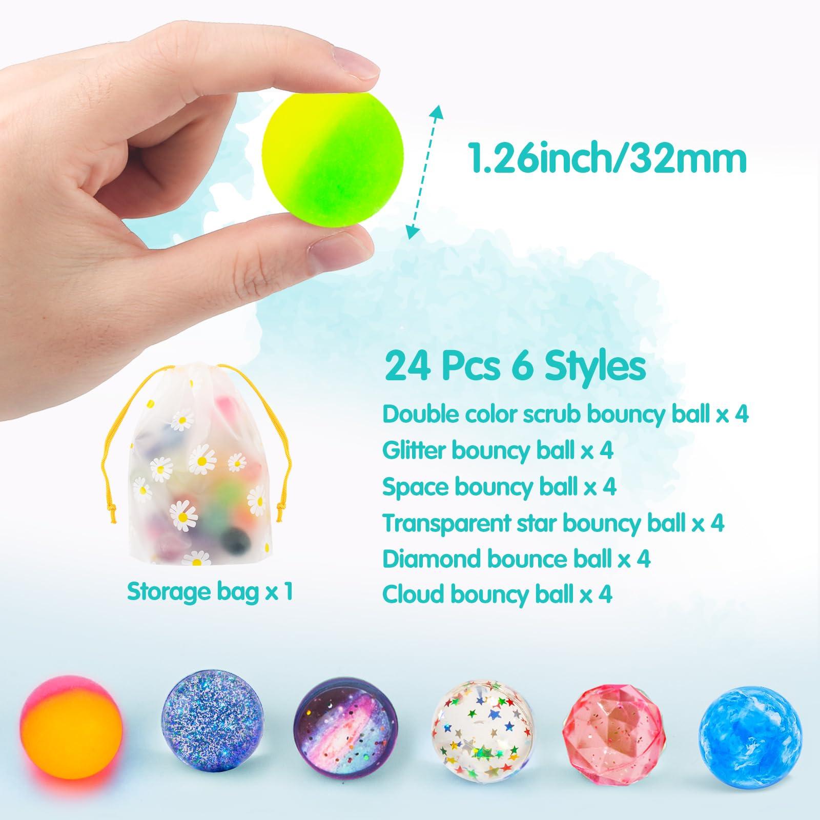 Ecoofor 24 Pieces Bouncy Balls 32mm Bounce Balls 6 Styles High Bouncing Balls Toys for Kids Party Favors Birthdays Gift Classroom - Image 2