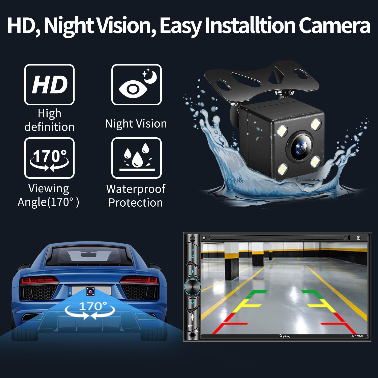 Double Din Car Stereo Compatible with Voice Control Apple Carplay - 7 Inch HD LCD Touchscreen Monitor, Bluetooth, Subwoofer, USB/SD Port, A/V Input, AM/FM Car Radio Receiver, Backup Camera - Image 5