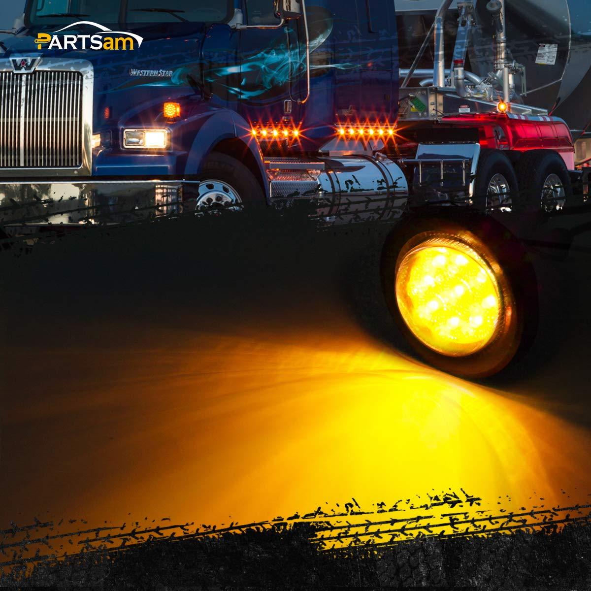 Partsam 2Pcs 2 Inch Round Truck Trailer Led Side Marker Clearance Light Amber 9 Diodes with Reflectors Sealed Waterproof 12V 2 Inch Round LED Side Fender Panel Lights with Grommets and Wire Pigtail - Image 2